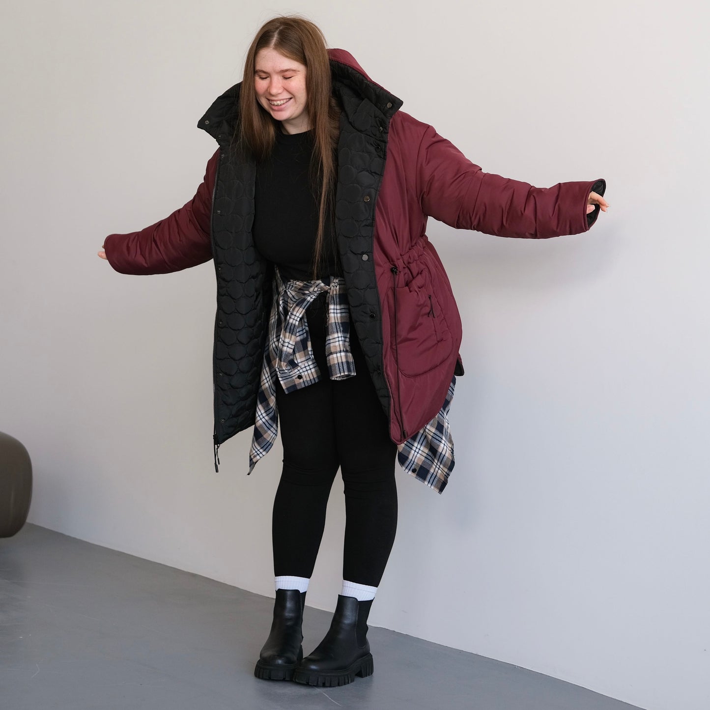 Winter double-sided jacket marsala/black