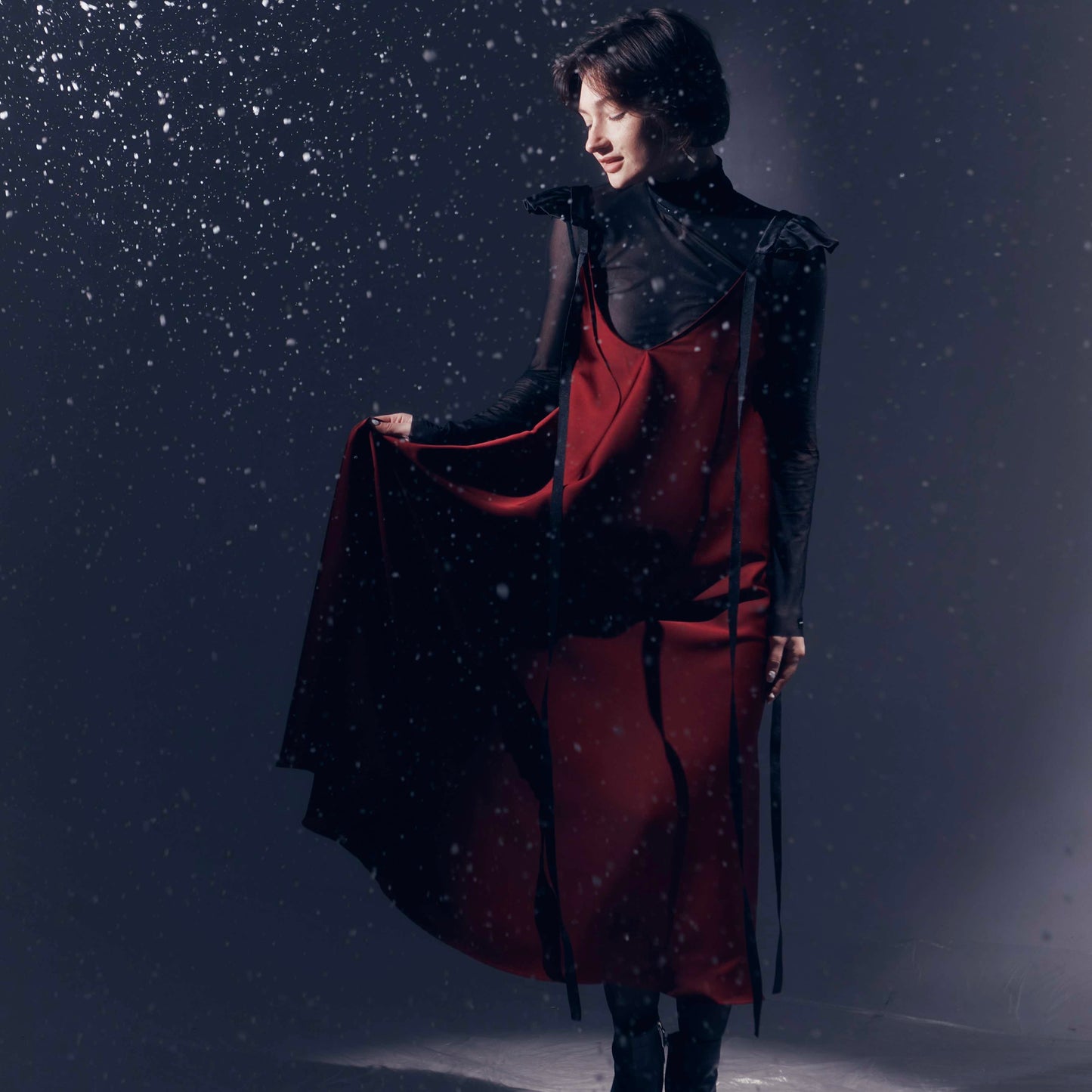Burgundy dress with ribbons
