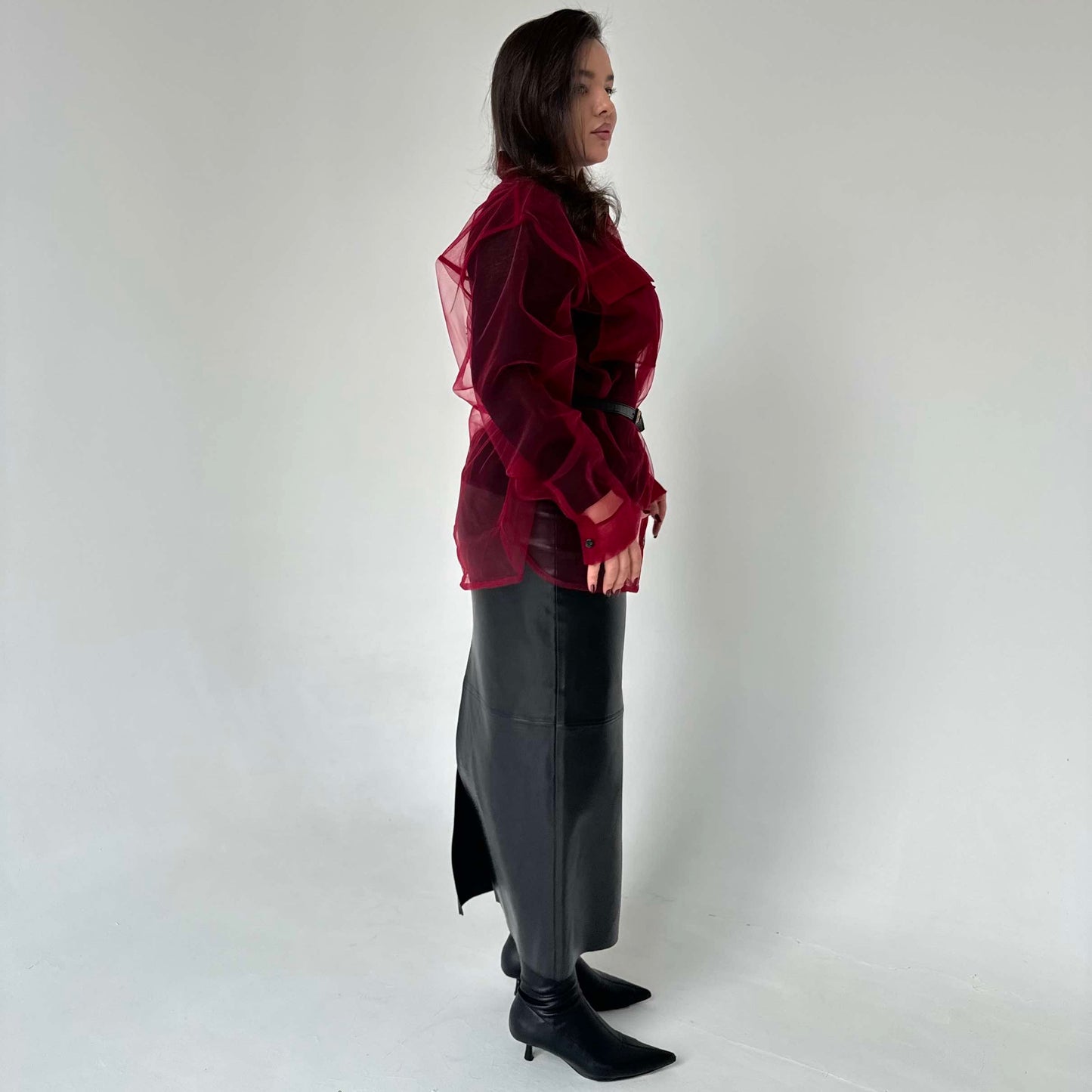 Transparent marsala shirt