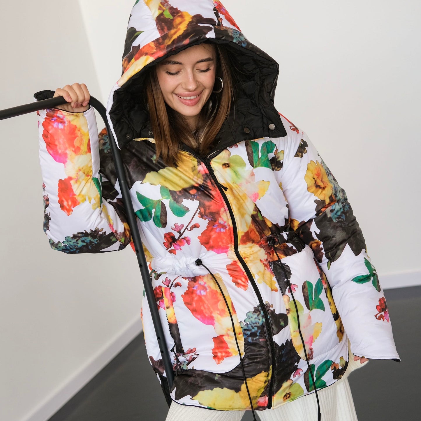 Winter double-sided jacket flower/black