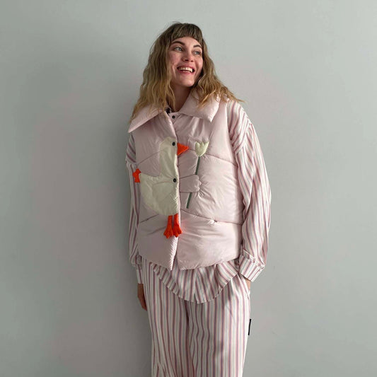 Жилетка «Качечка» рожева солодка вата з відстібним коміром