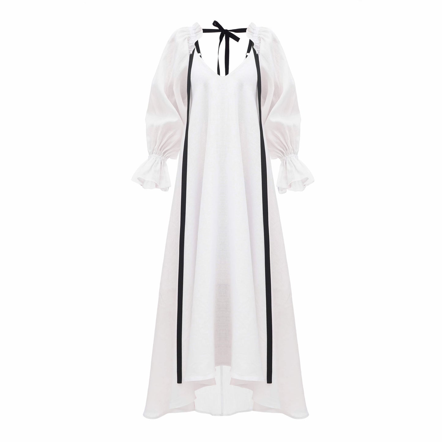 Dress with ribbons in organic linen