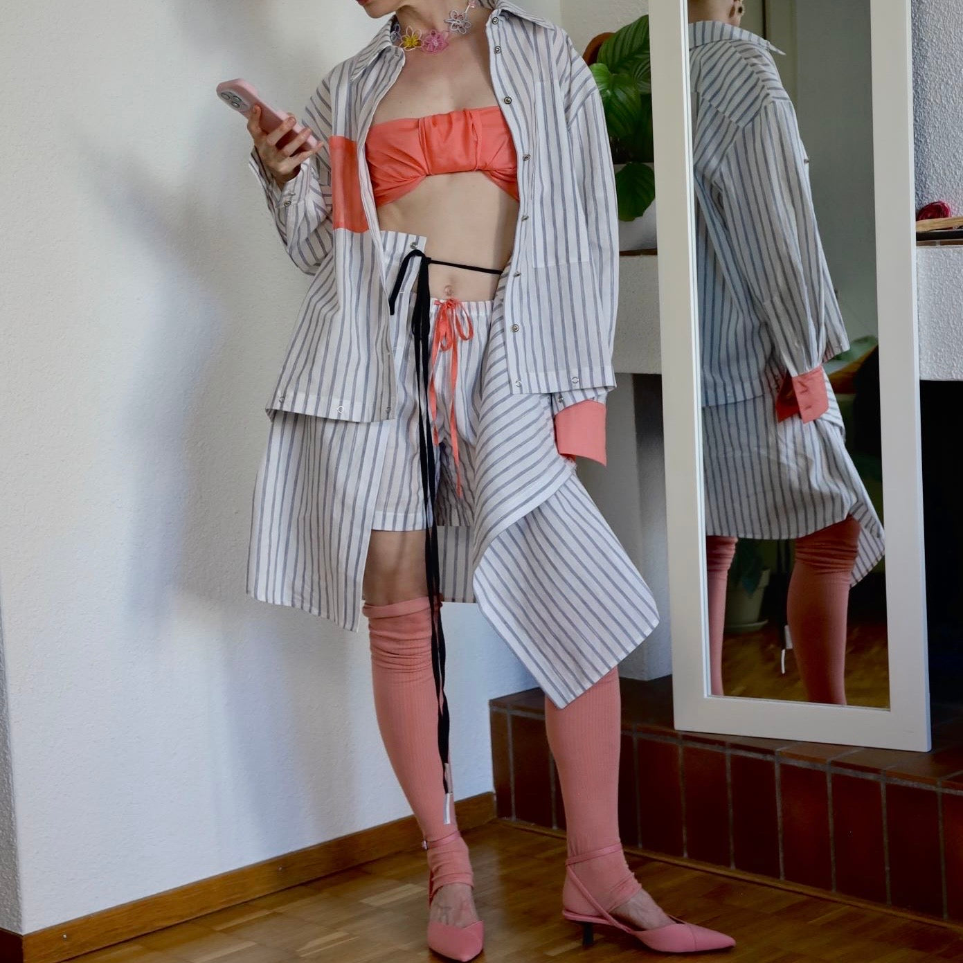 Striped shirt with optional attachable bottom
