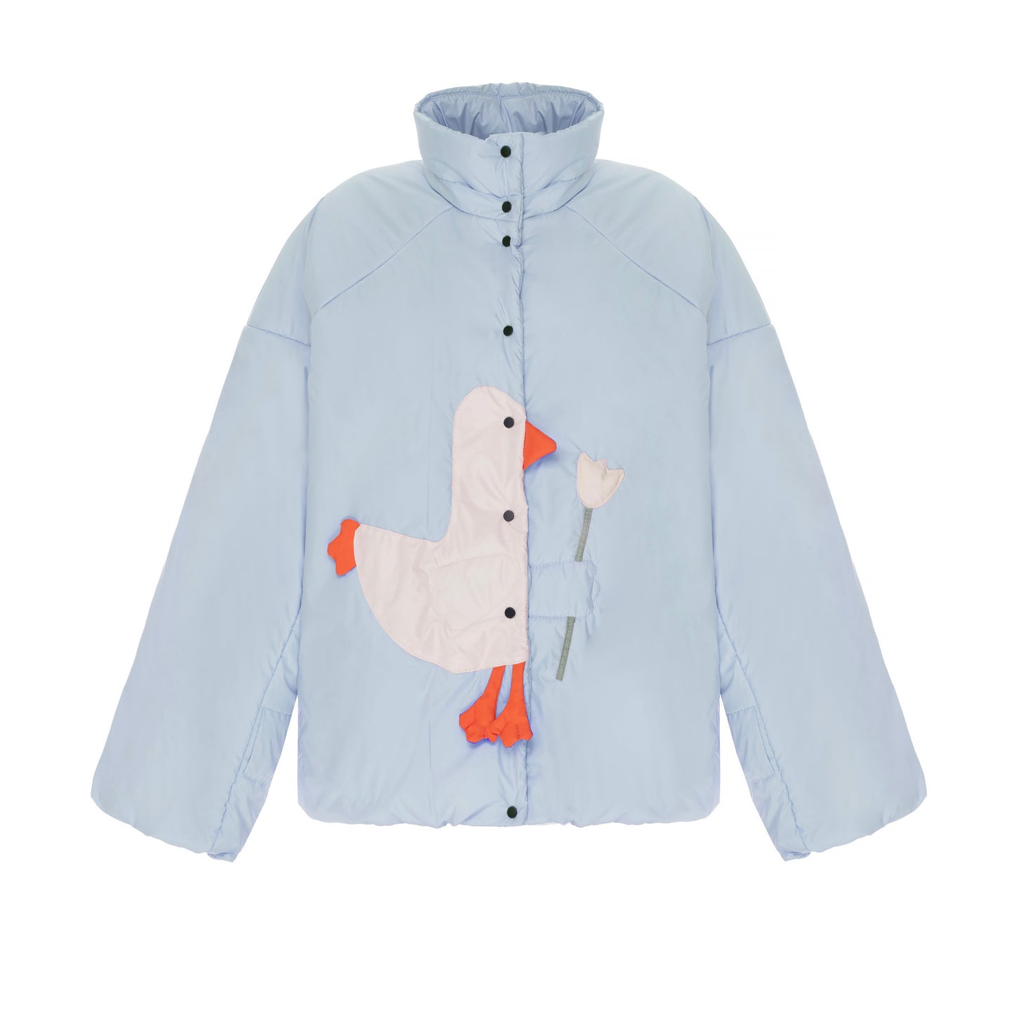 Down jacket "Little duck" in blue with detachable bows and removable hood