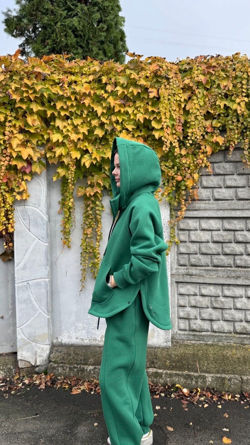 Zip fleece hoodie emerald