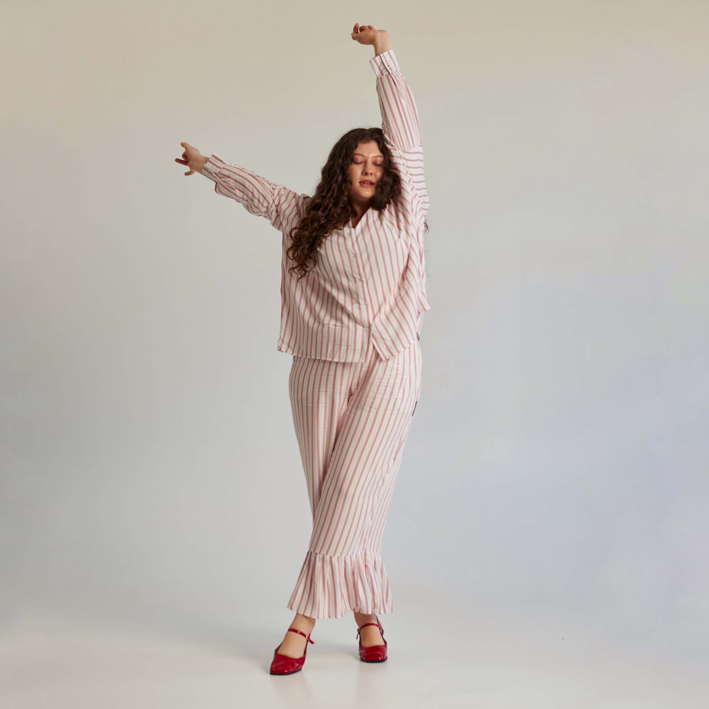 Striped pants with flounces