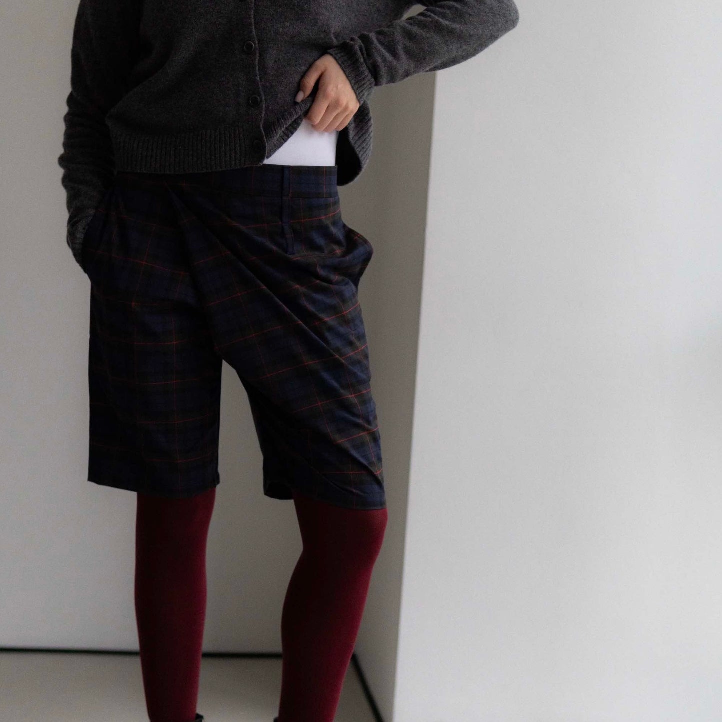 Checkered asymmetrical shorts