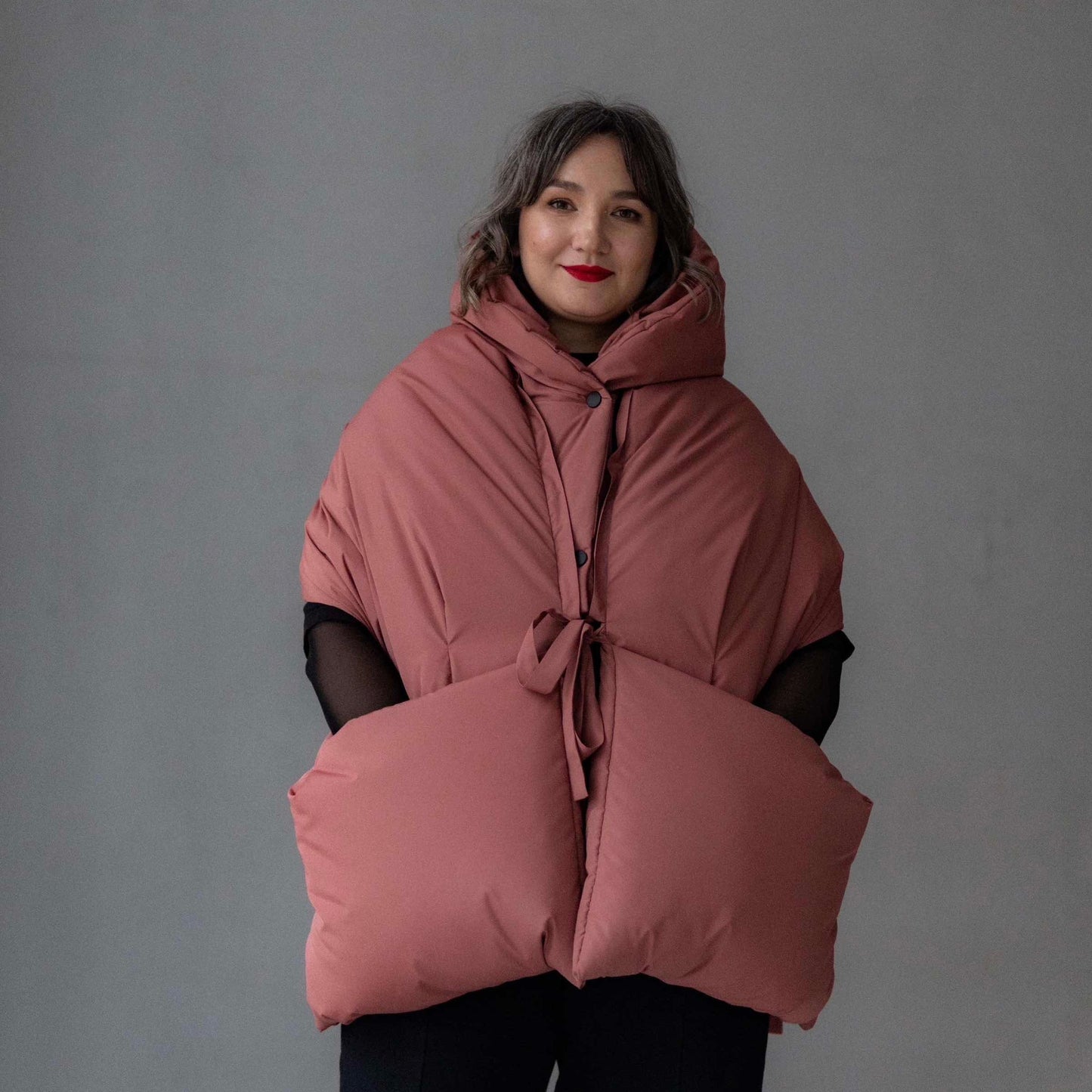 Terracotta Down vest with detachable hood