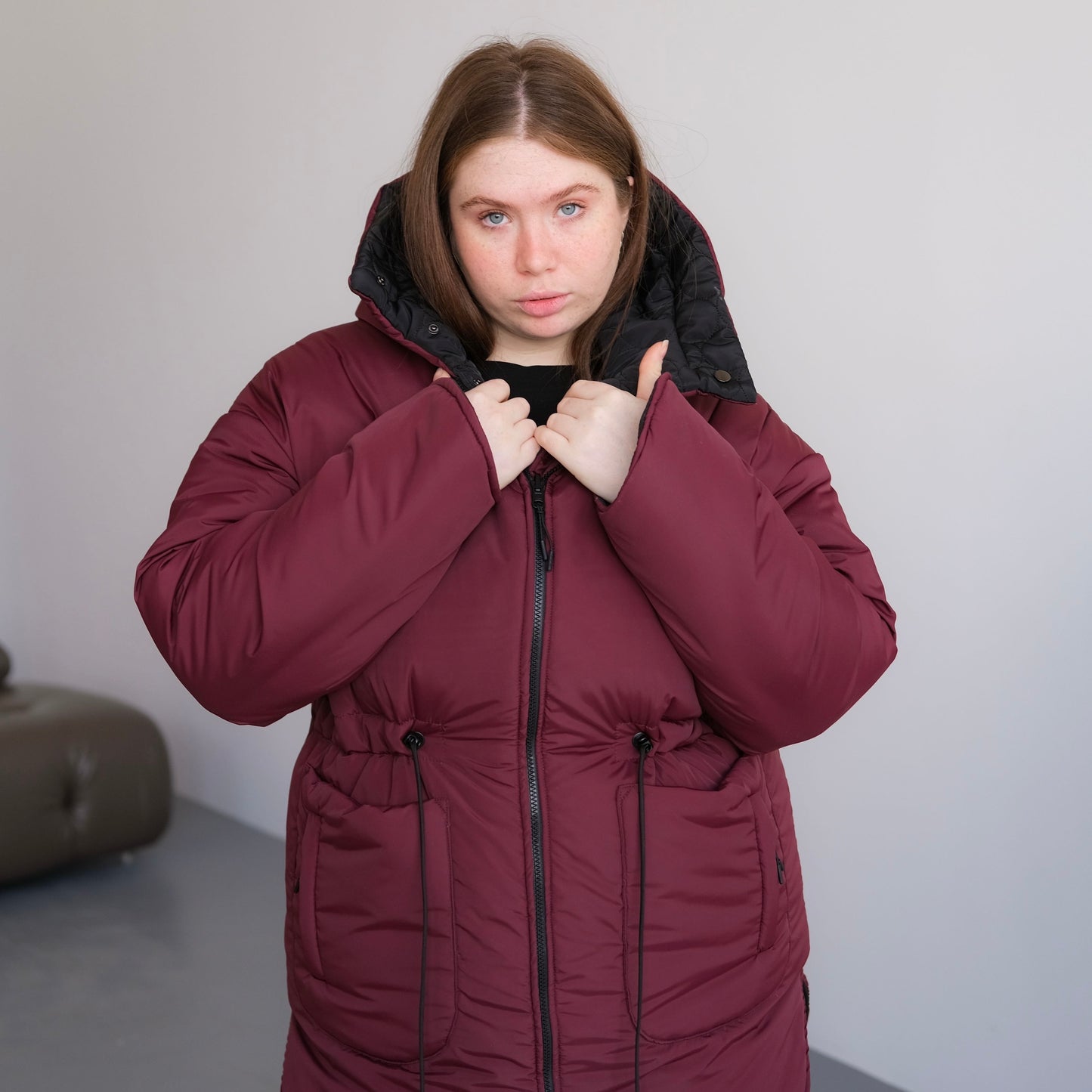 Winter double-sided jacket marsala/black