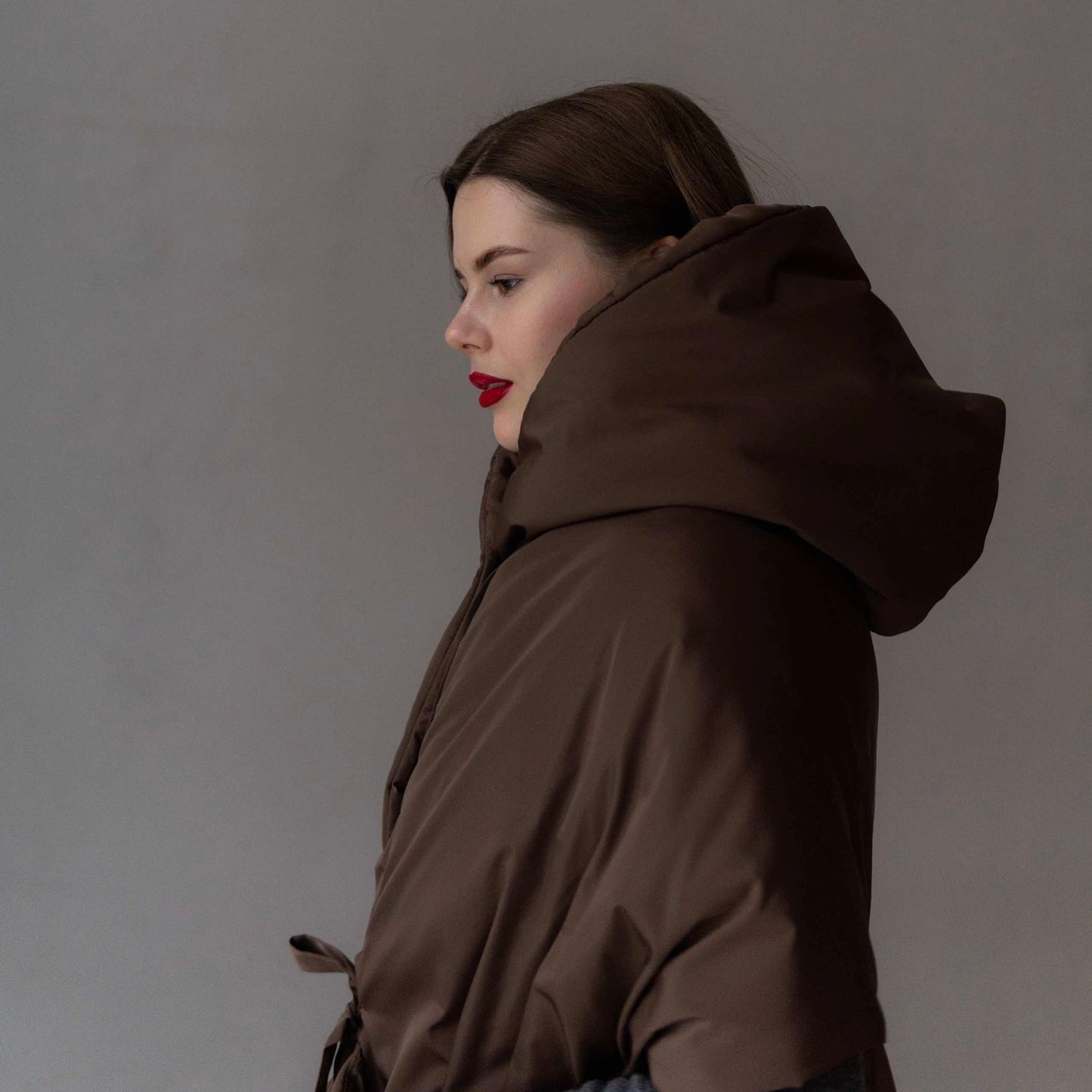 Chocolate Down vest with detachable hood