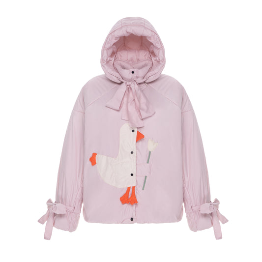 <tc>Куртка «Качечка» пудра зі знімними бантами і пристібним капюшоном</tc>