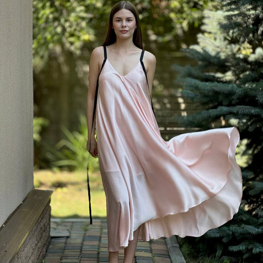 Powder dress with black ribbons