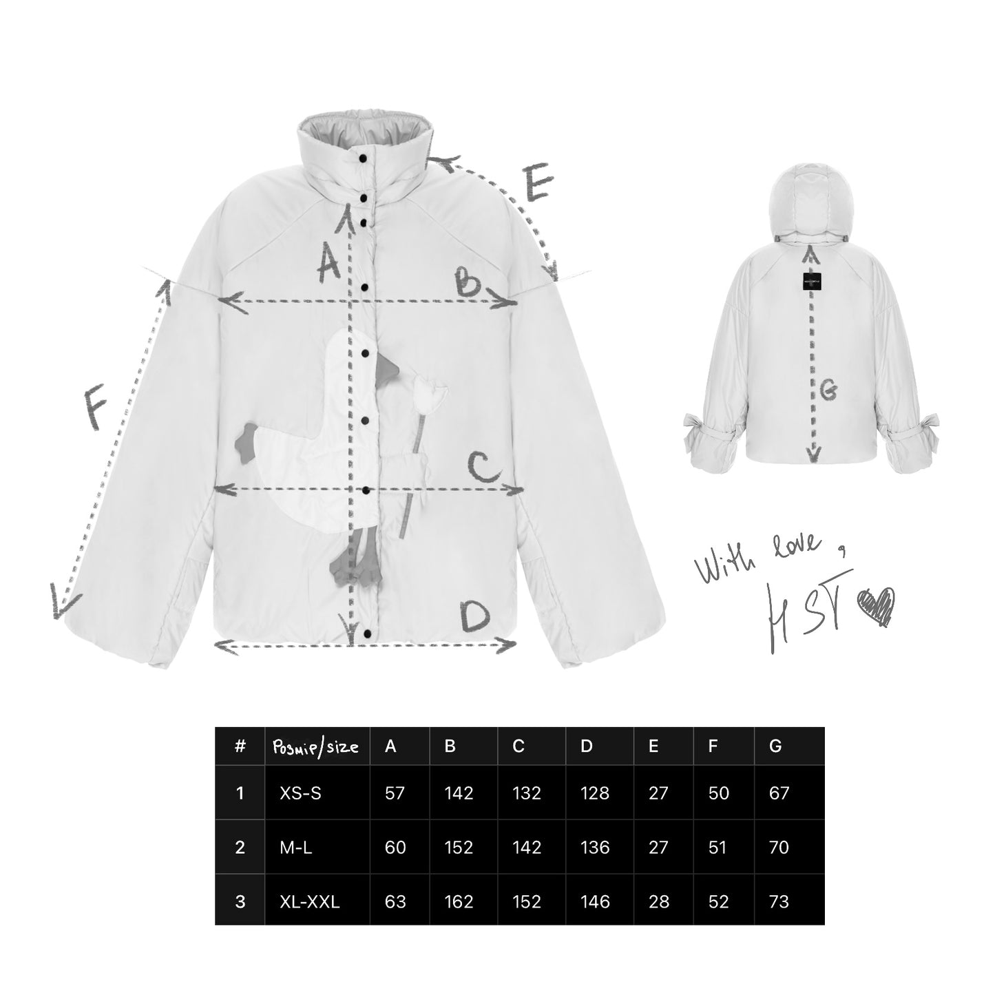 Down jacket "Little duck" in terracotta with detachable bows and removable hood