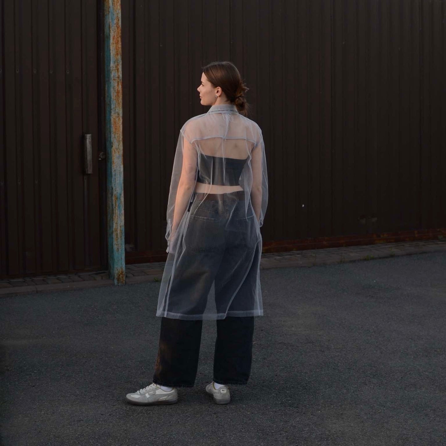 Elongated transparent gray shirt