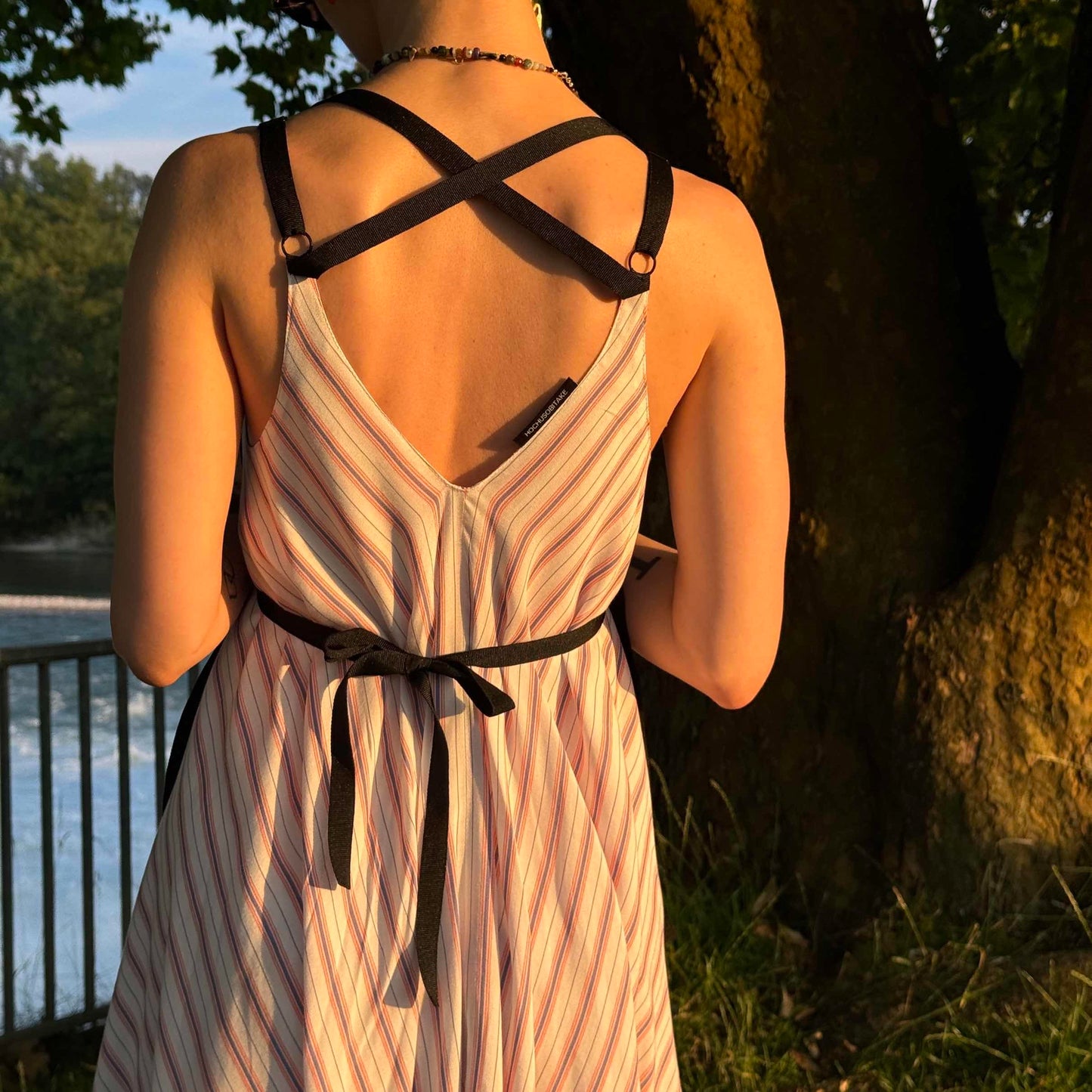 Short dress with striped ribbons