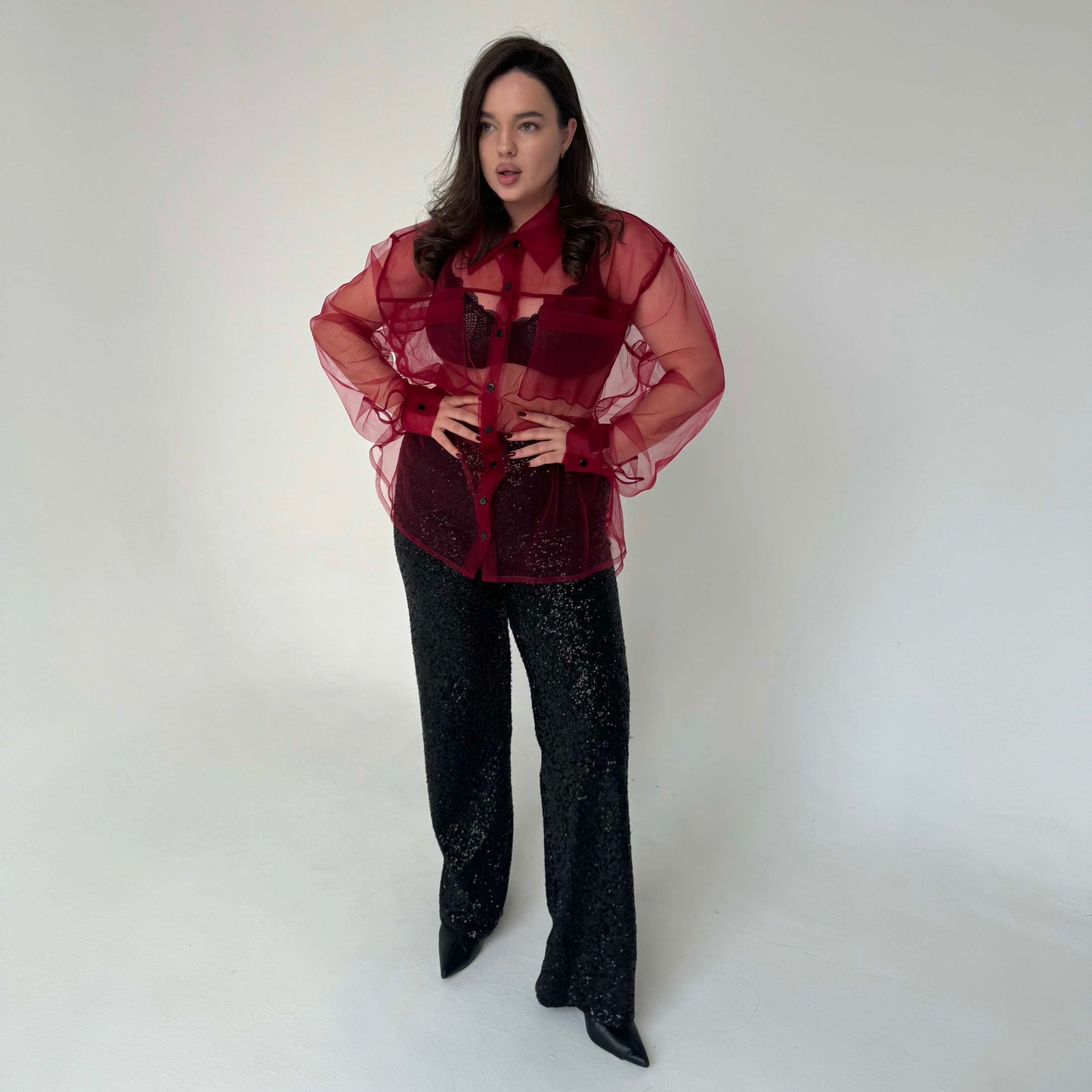 Transparent marsala shirt