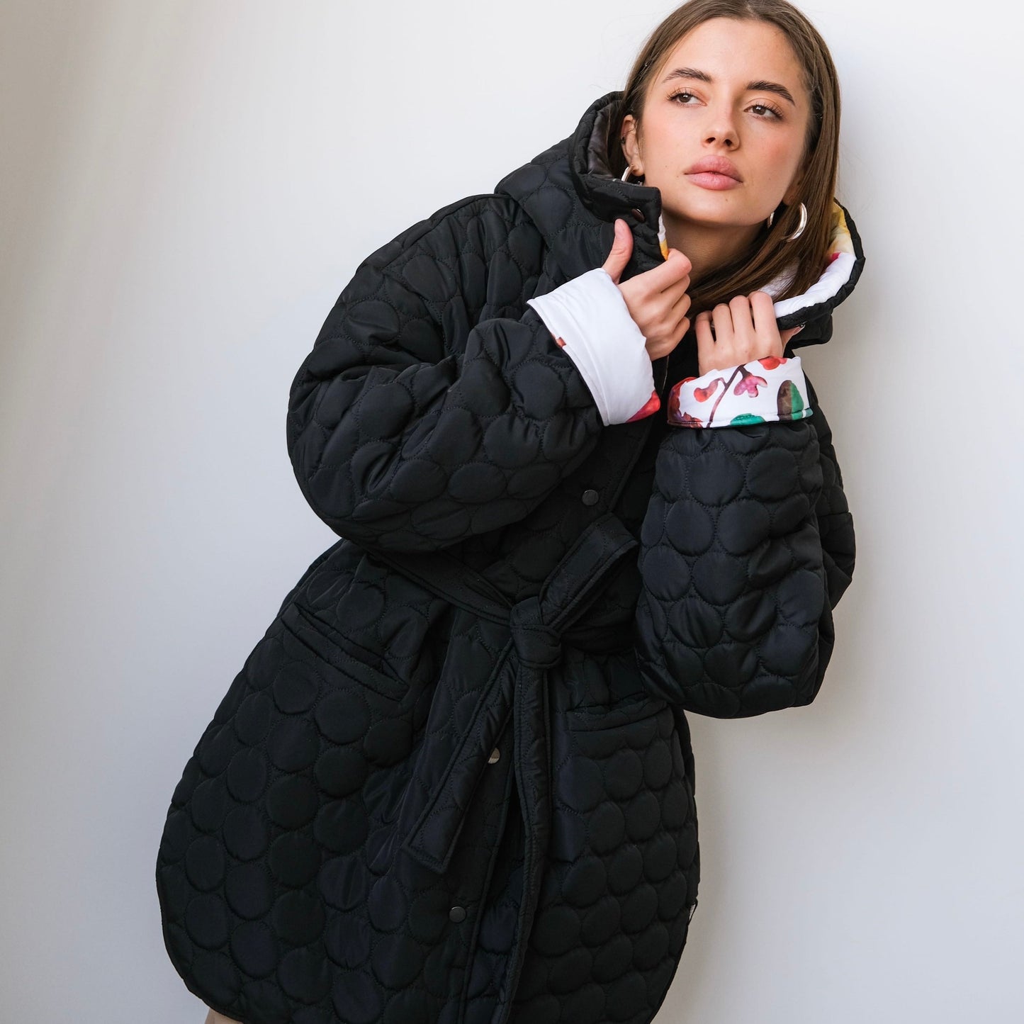 Winter double-sided jacket flower/black