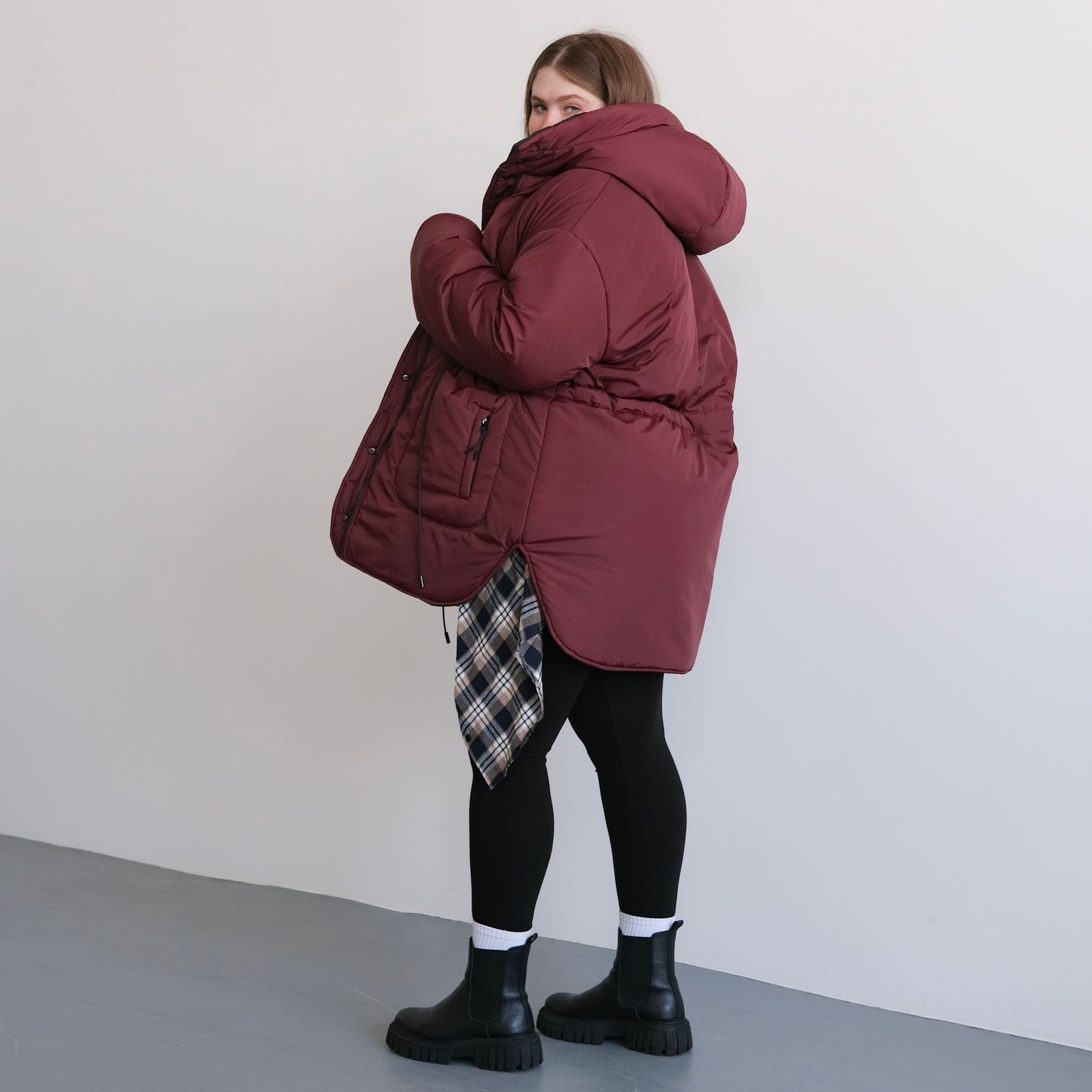 Winter double-sided jacket marsala/black