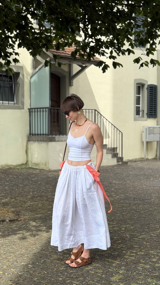 One-size organic linen skirt with ribbons