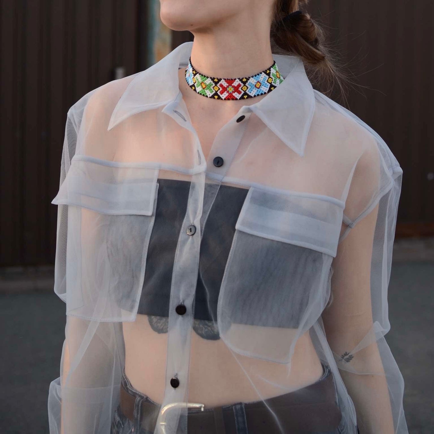 Elongated transparent gray shirt