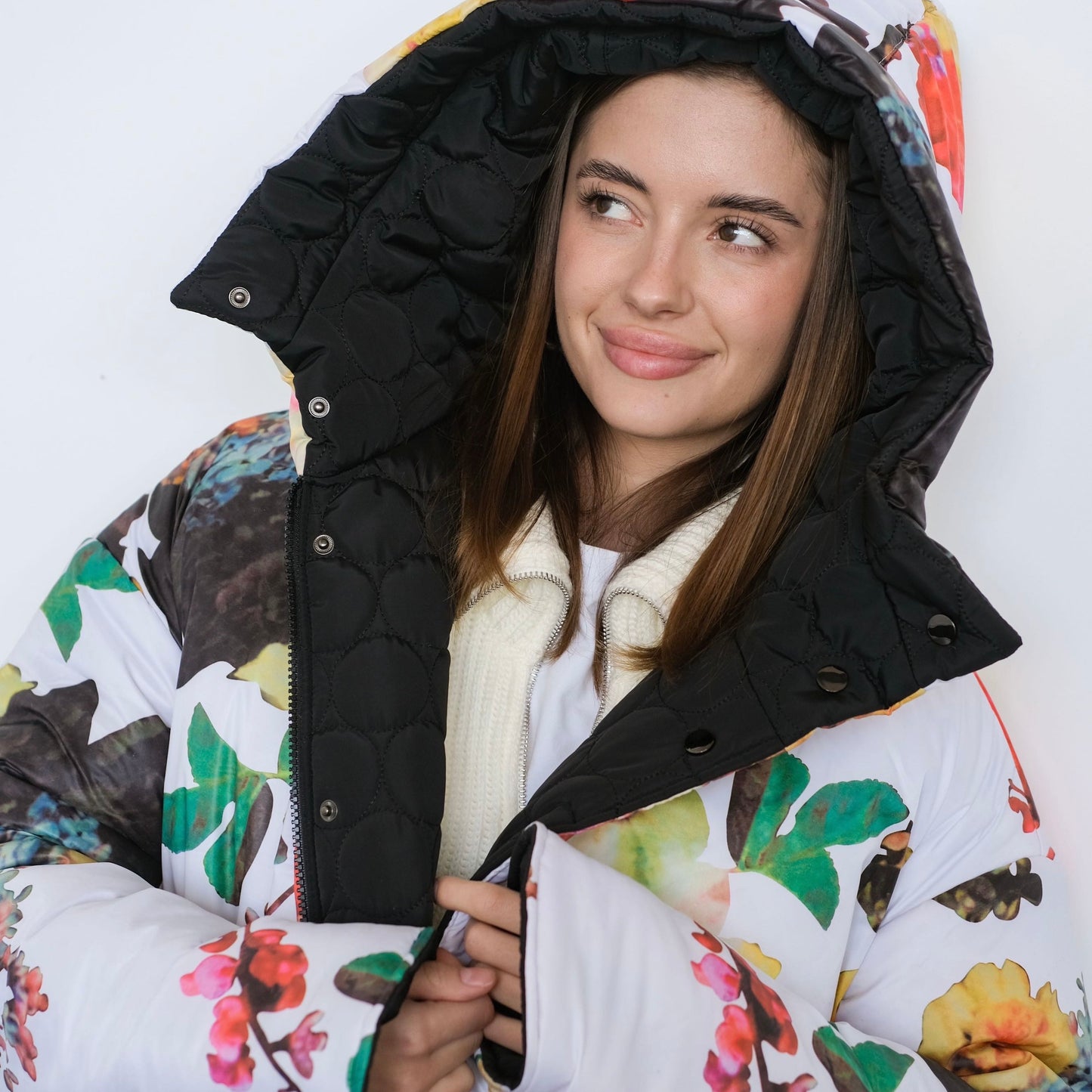 Winter double-sided jacket flower/black