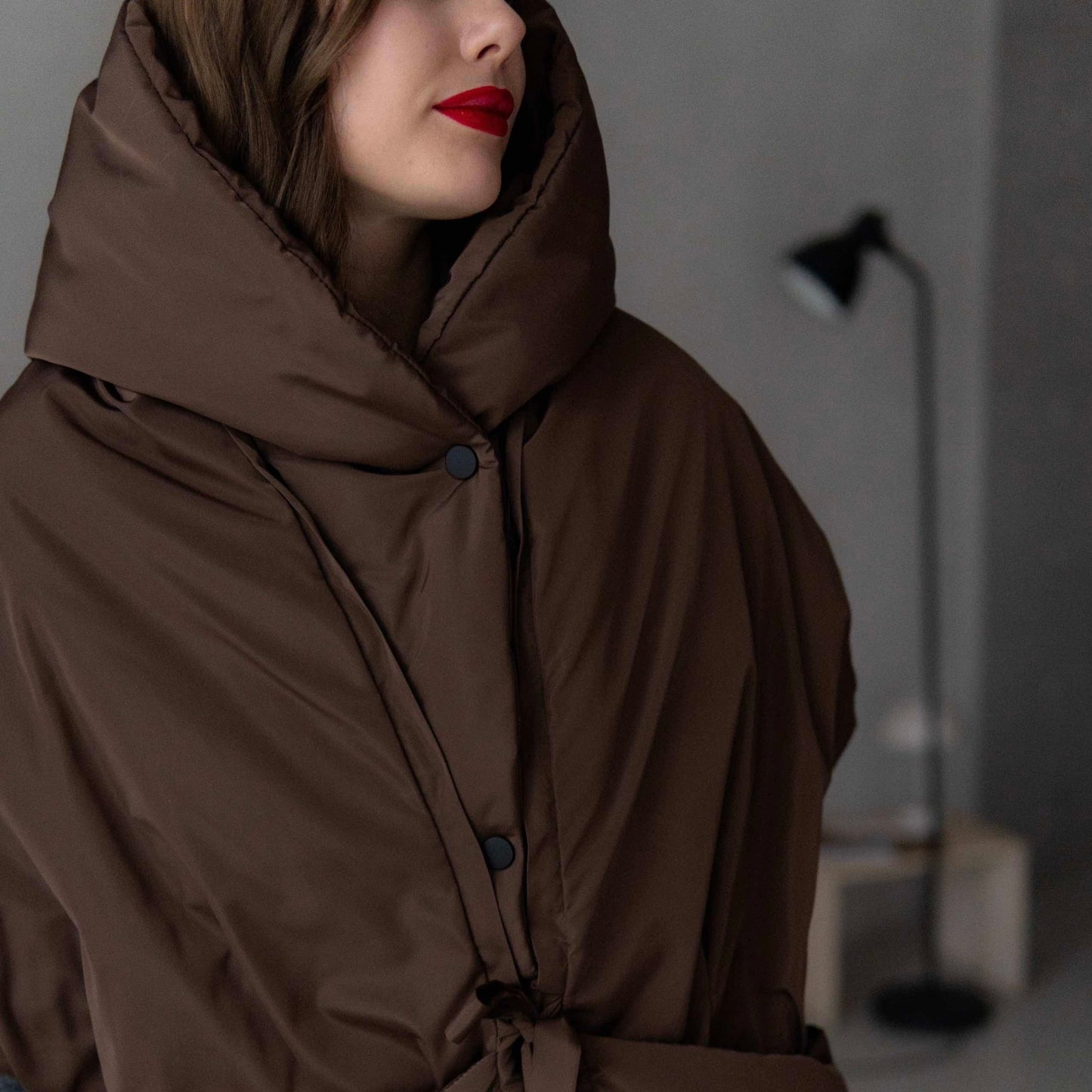 Chocolate Down vest with detachable hood