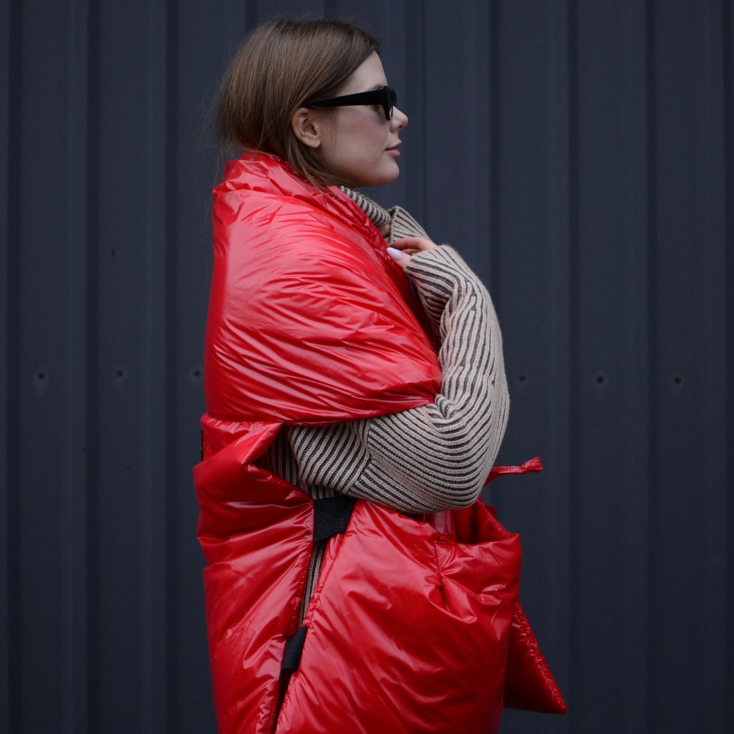Red Down vest «RougeLove» with detachable hood