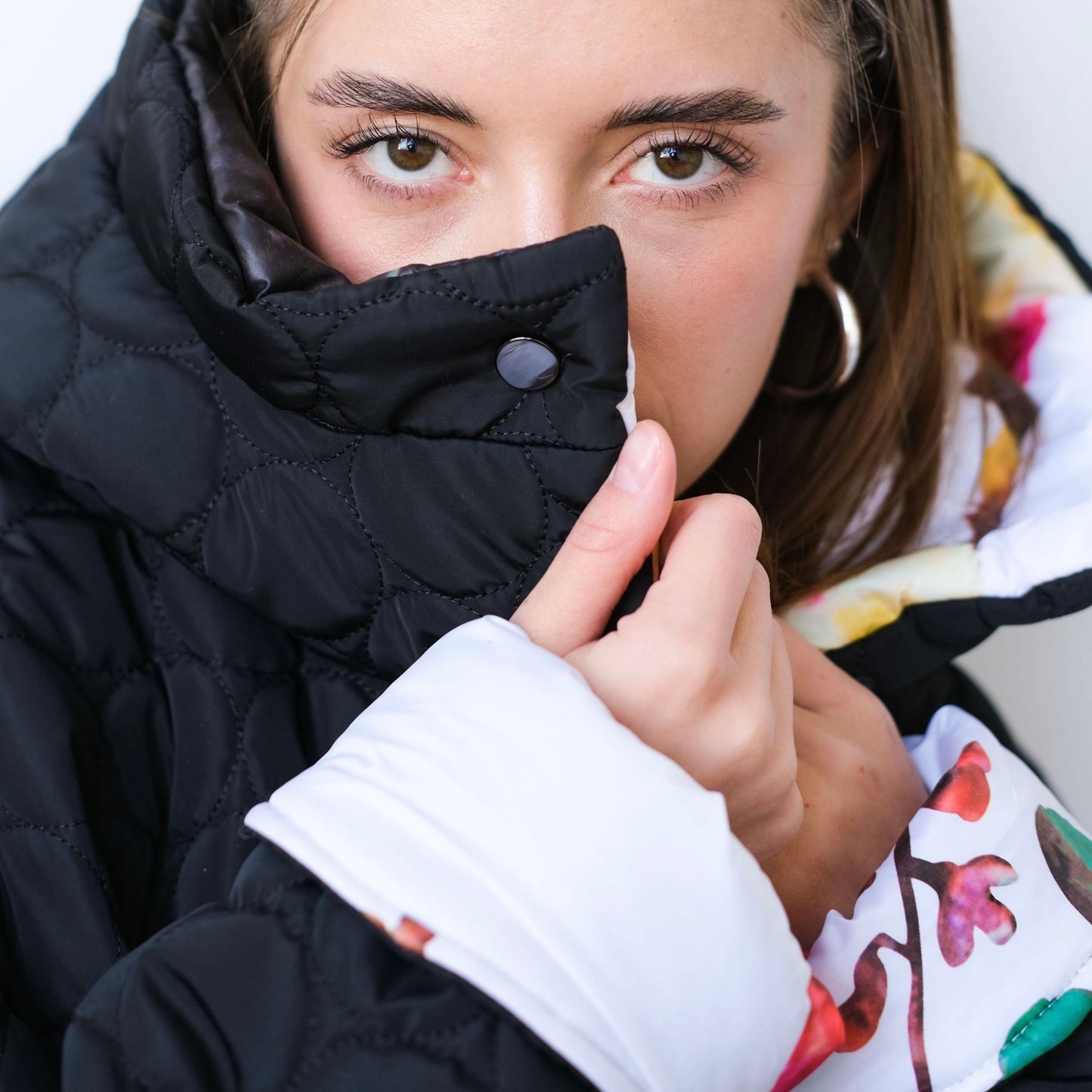 Winter double-sided jacket flower/black