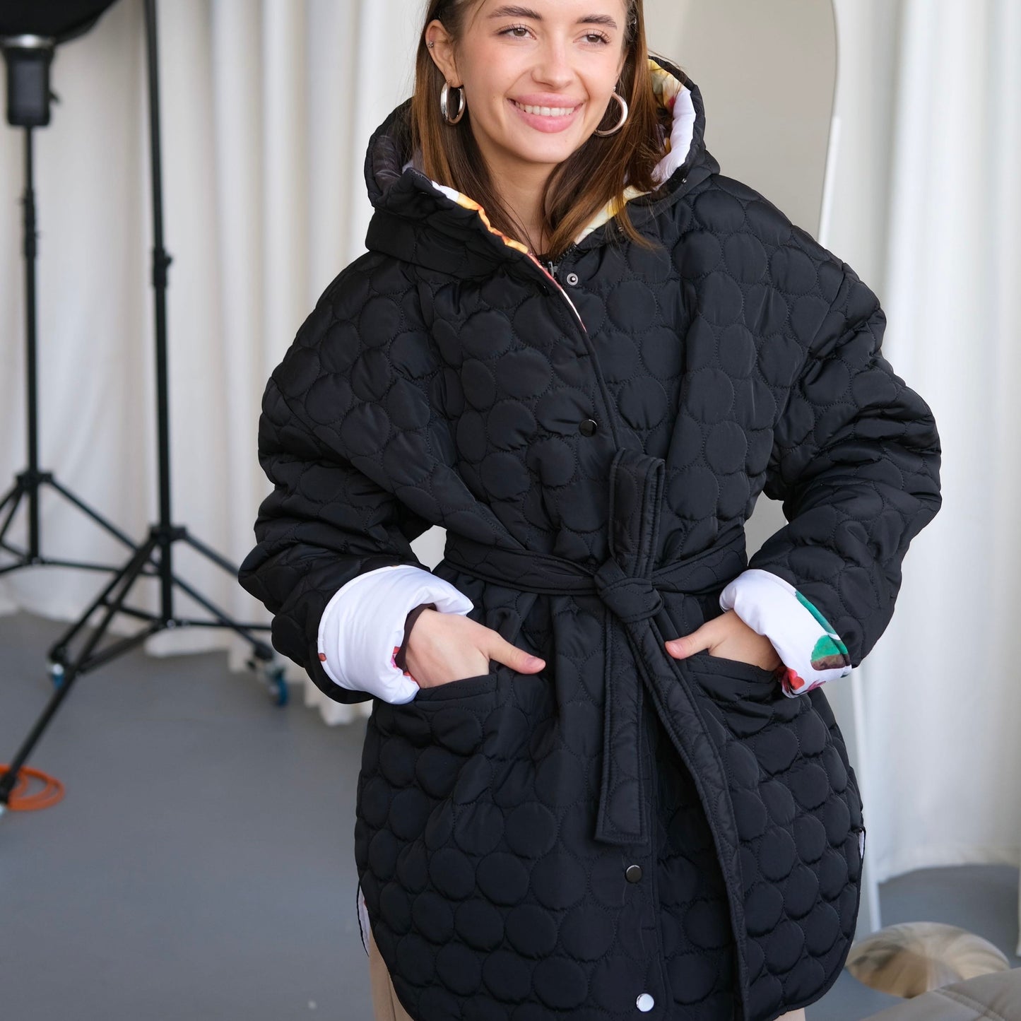 Winter double-sided jacket flower/black