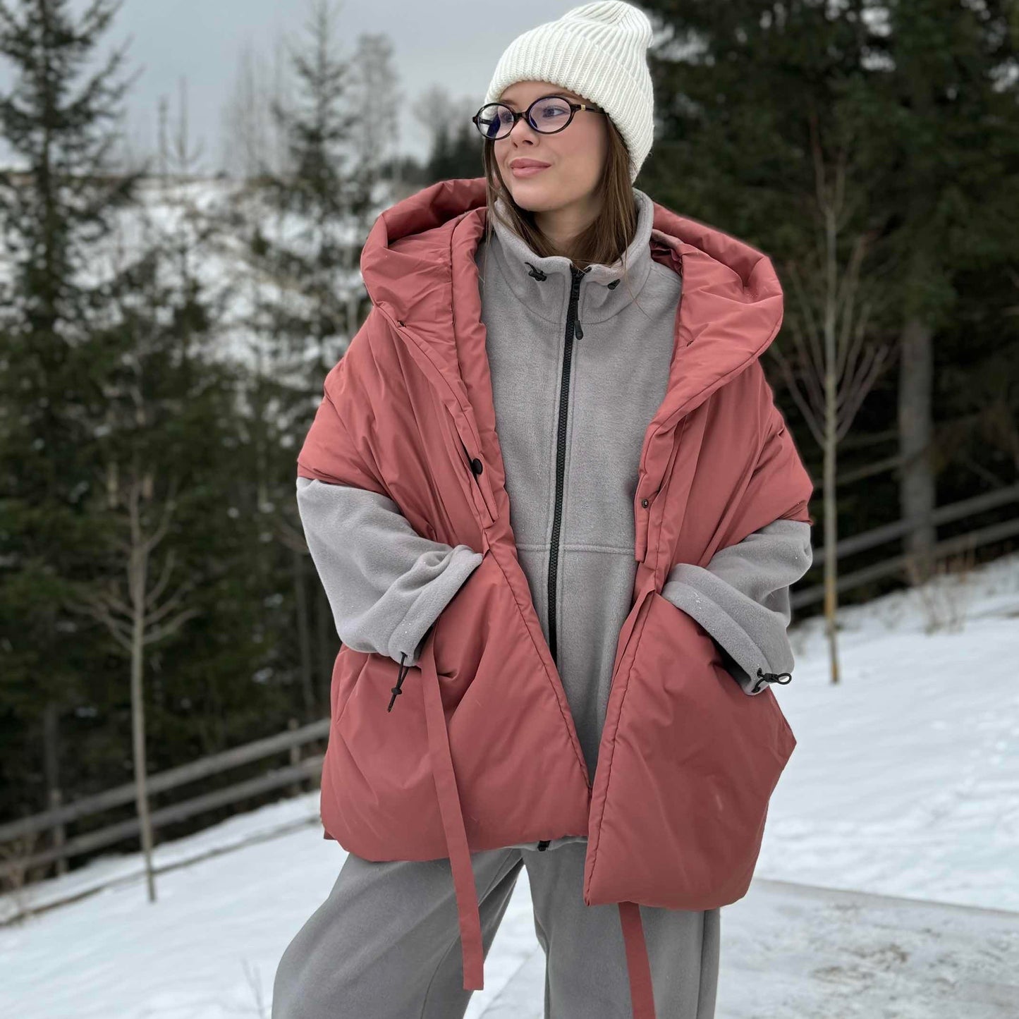 Terracotta Down vest with detachable hood