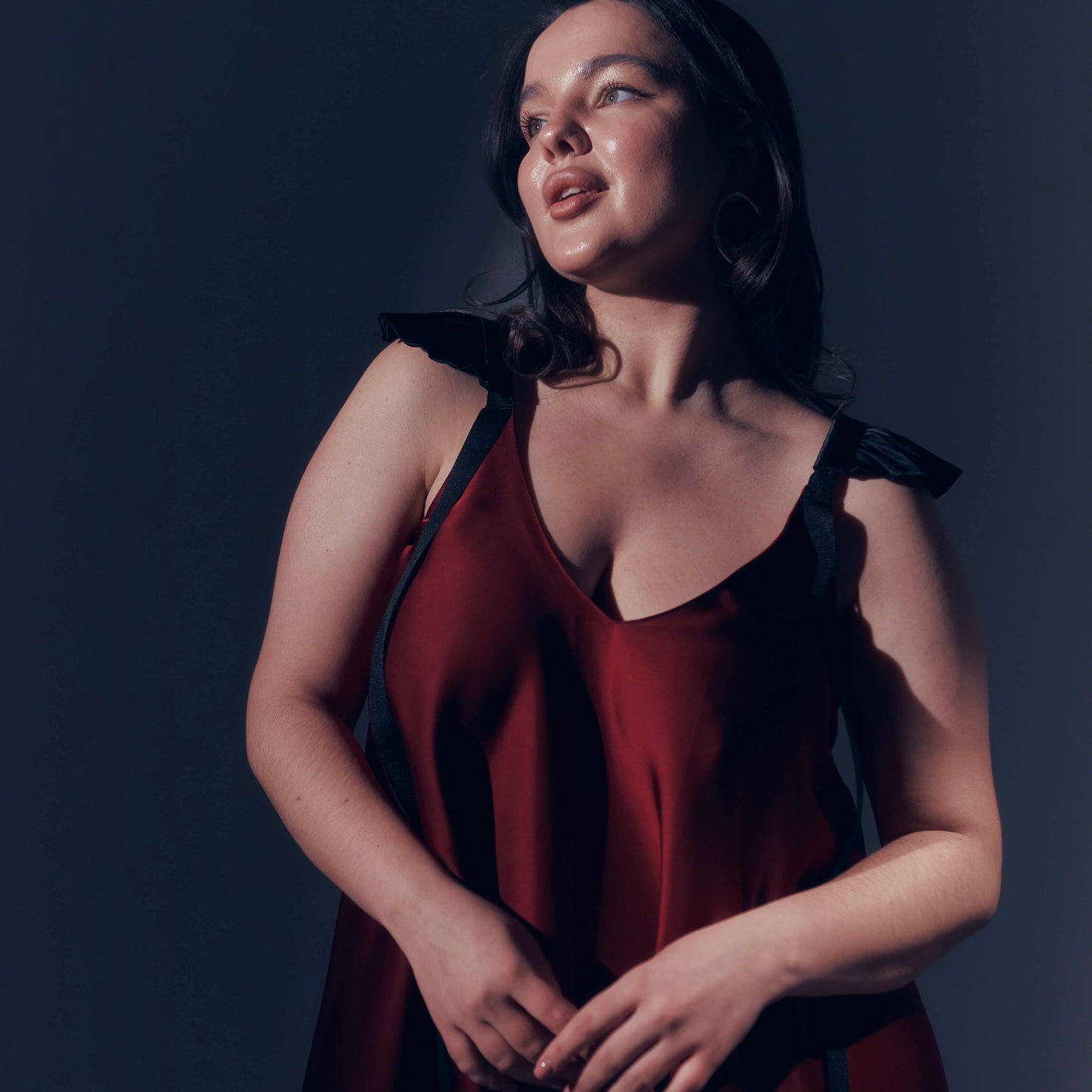 Burgundy dress with ribbons