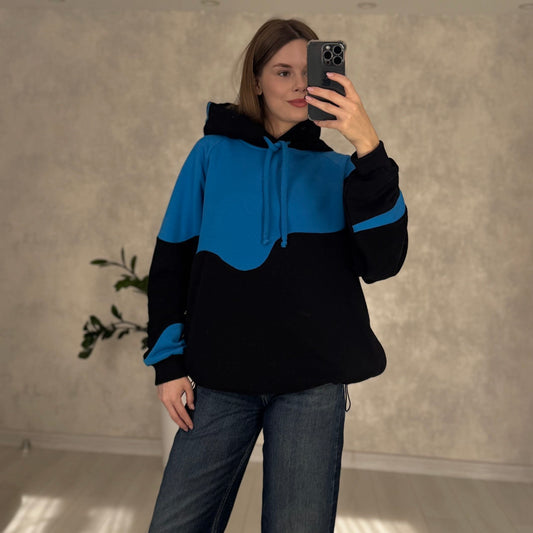 Patched upcycled Hoodie blue