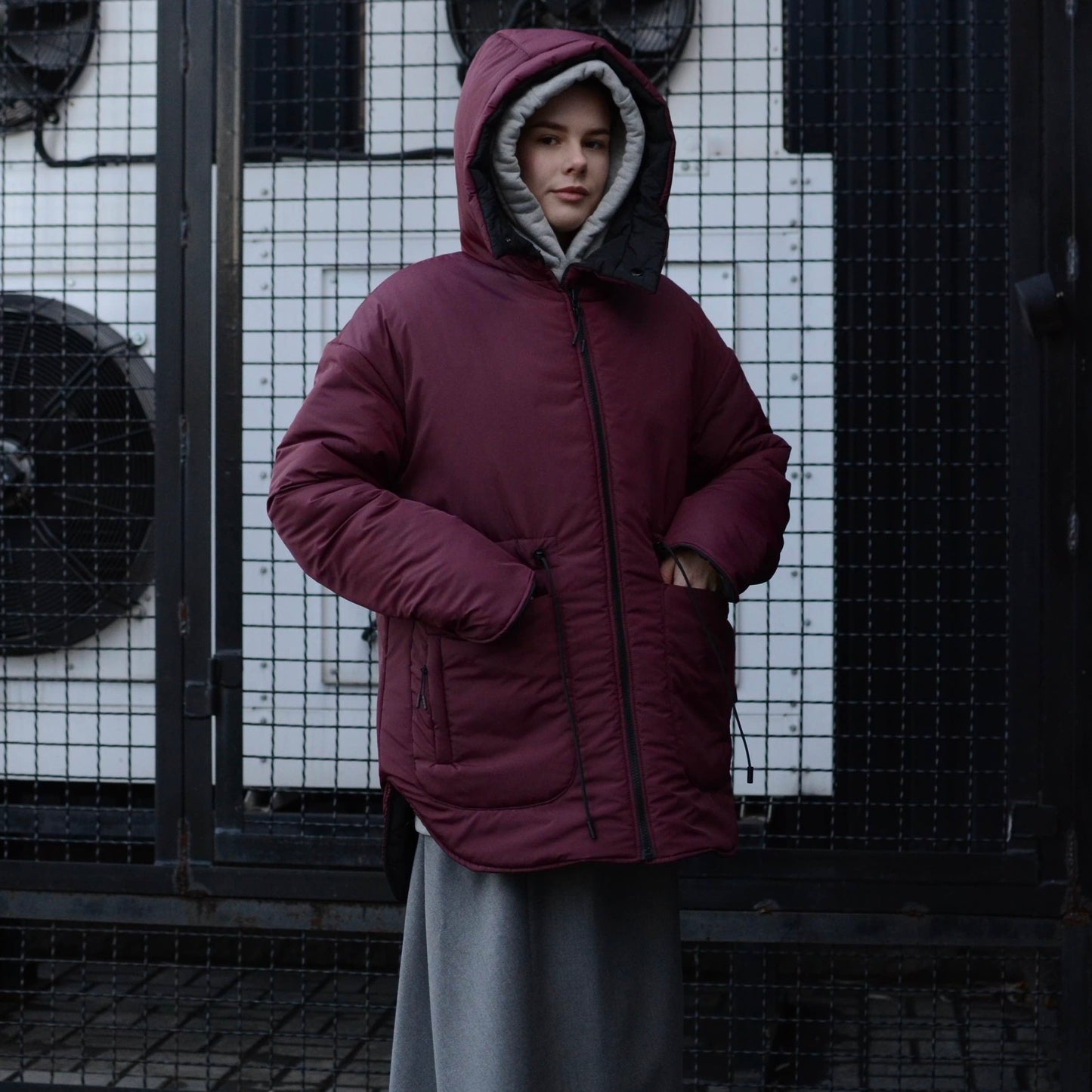 Winter double-sided jacket marsala/black