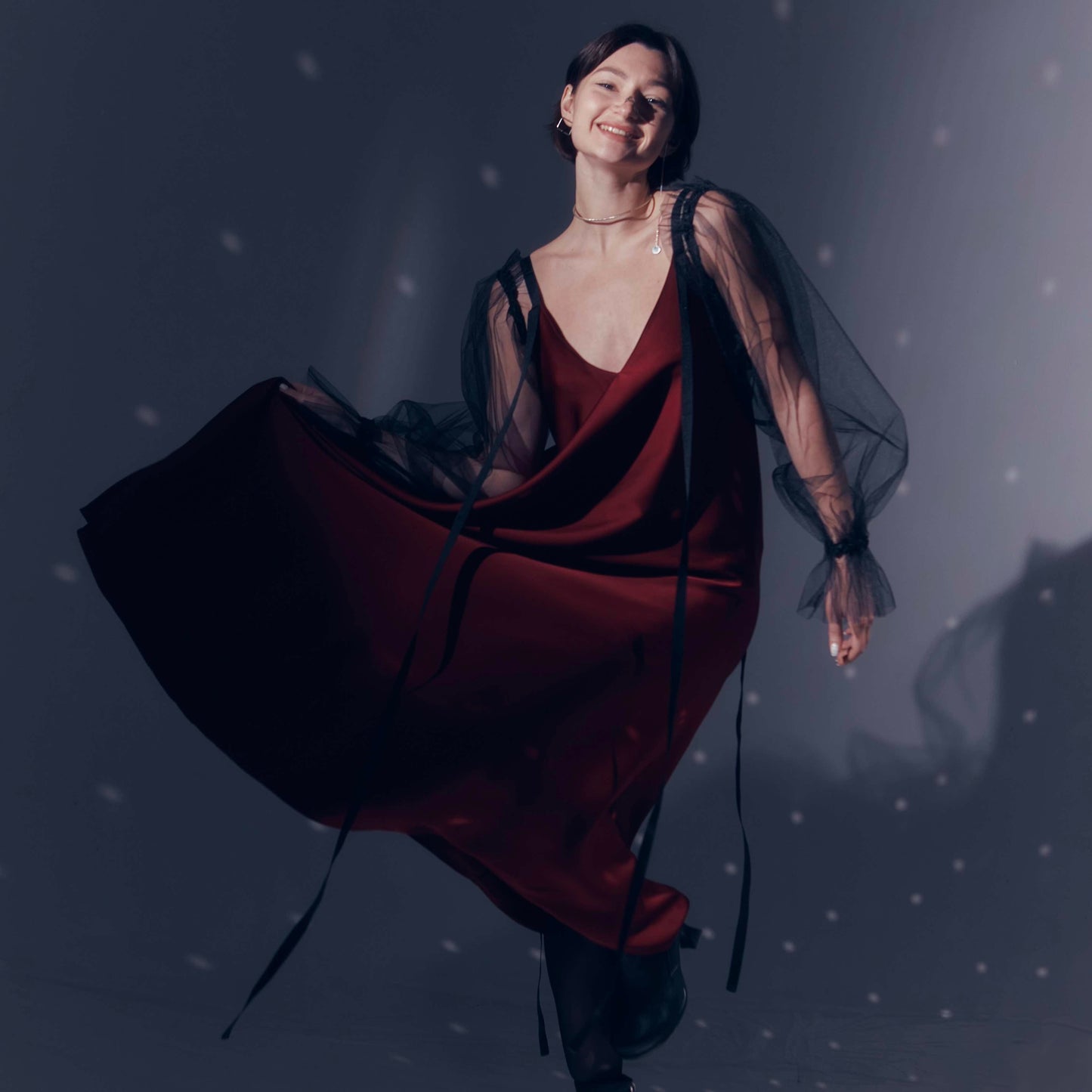Burgundy dress with ribbons