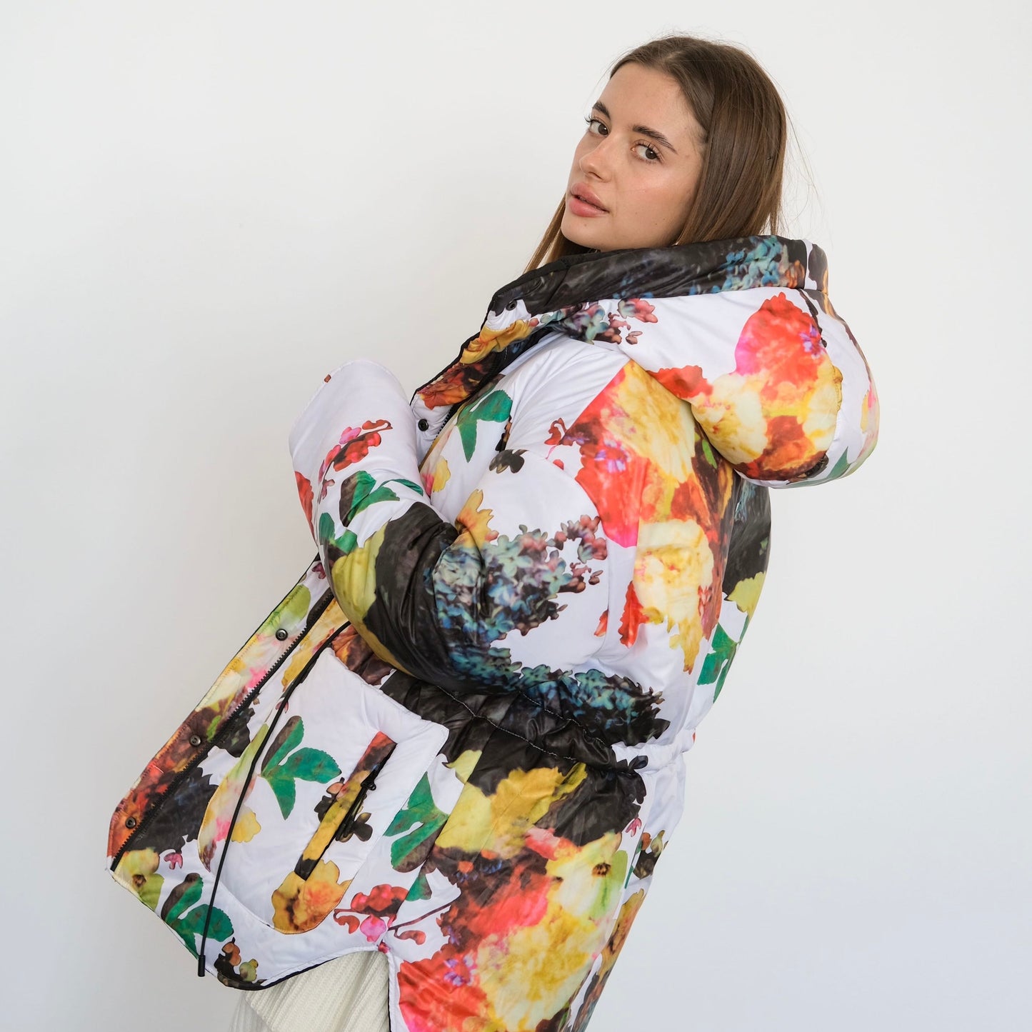 Winter double-sided jacket flower/black