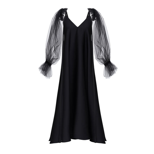 <tc>Чорна сукня зі стрічками на зріст від 170см +</tc>