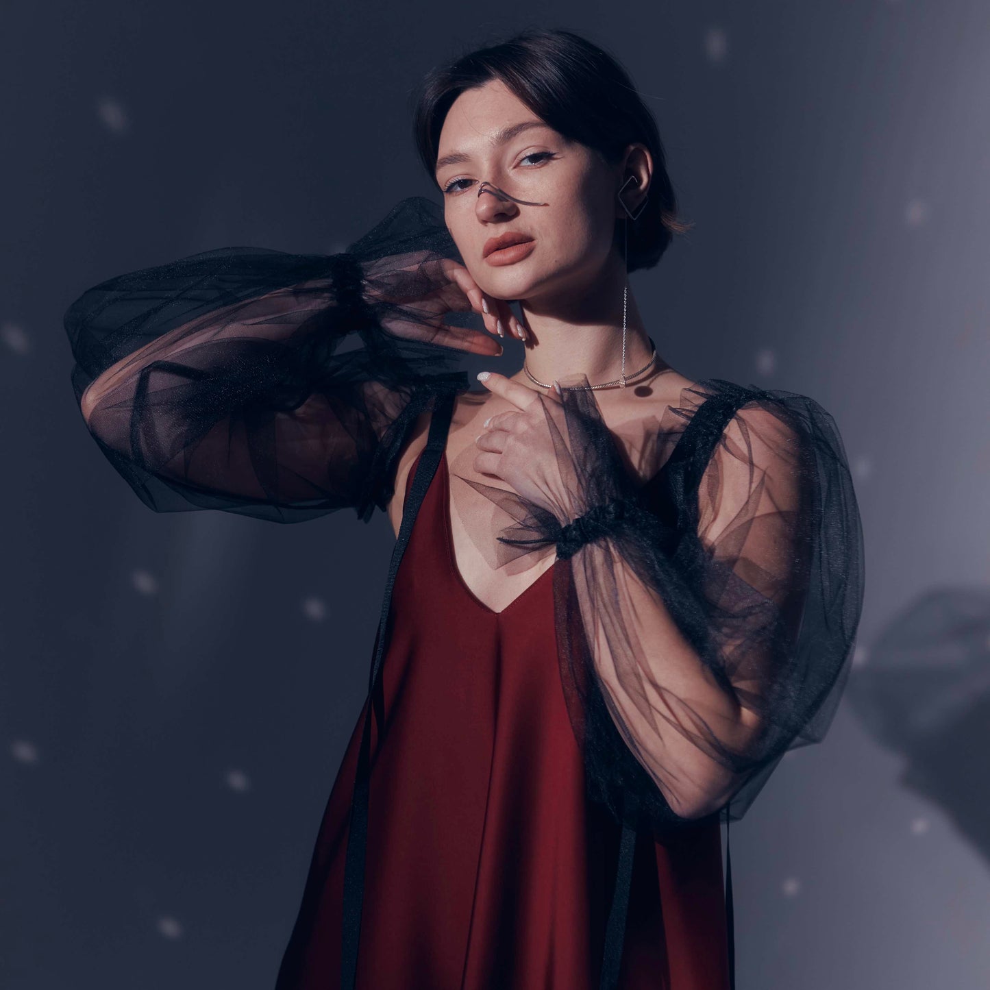 Burgundy dress with ribbons