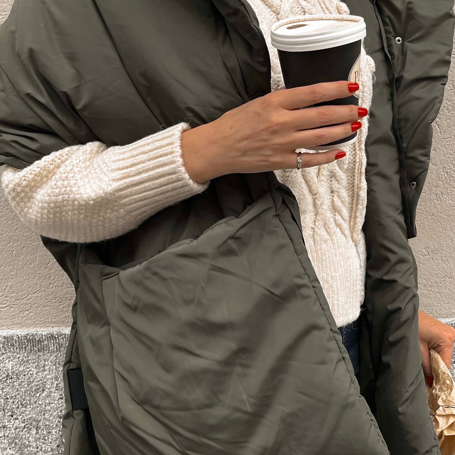 Khaki Down vest with detachable hood