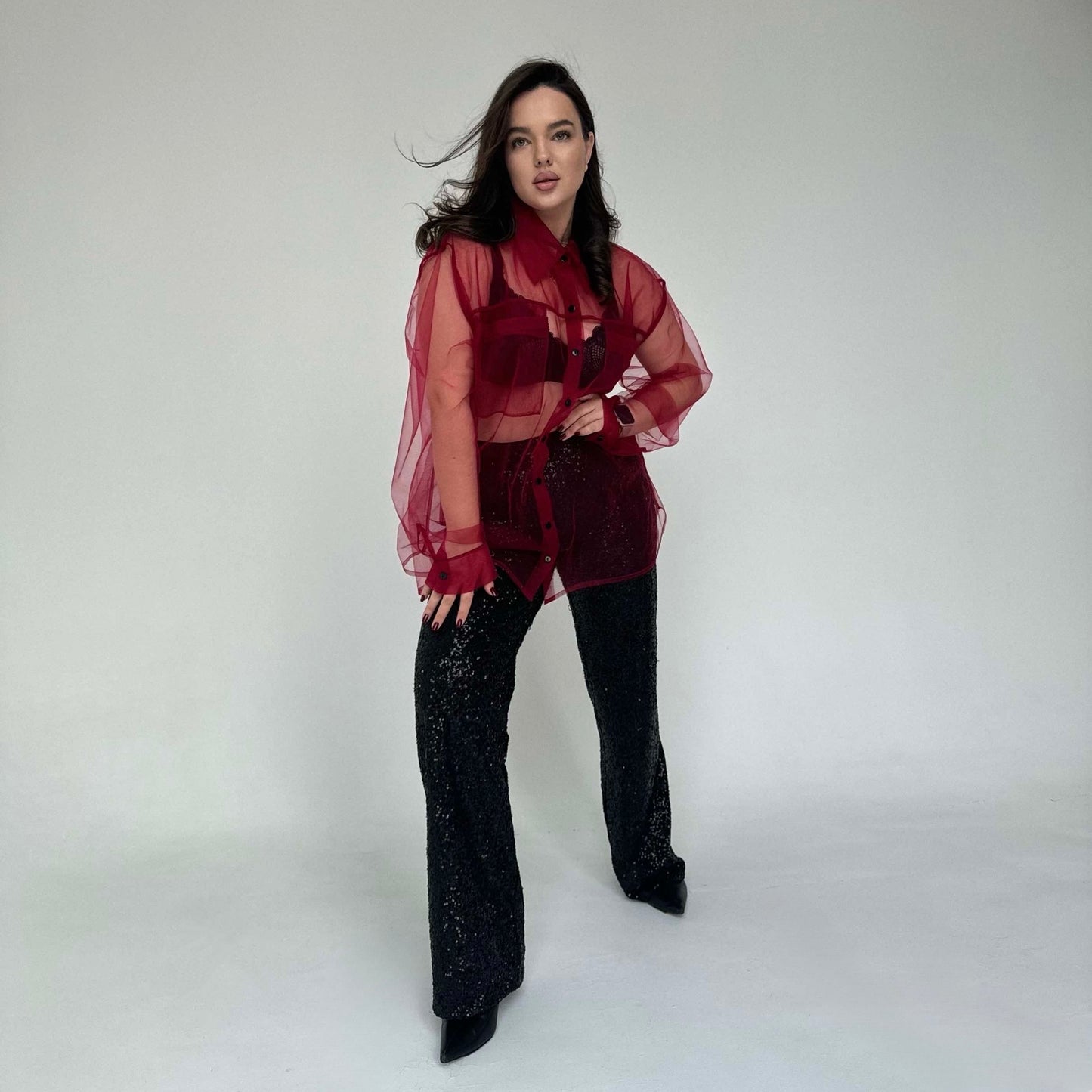 Transparent marsala shirt