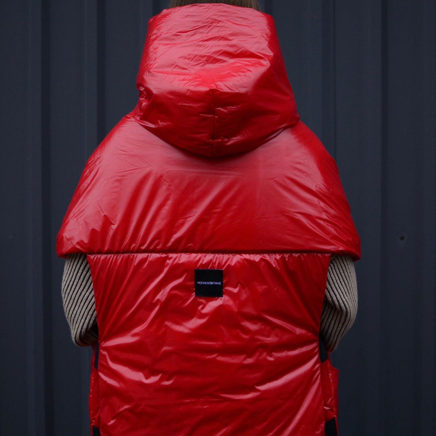Red Down vest «RougeLove» with detachable hood