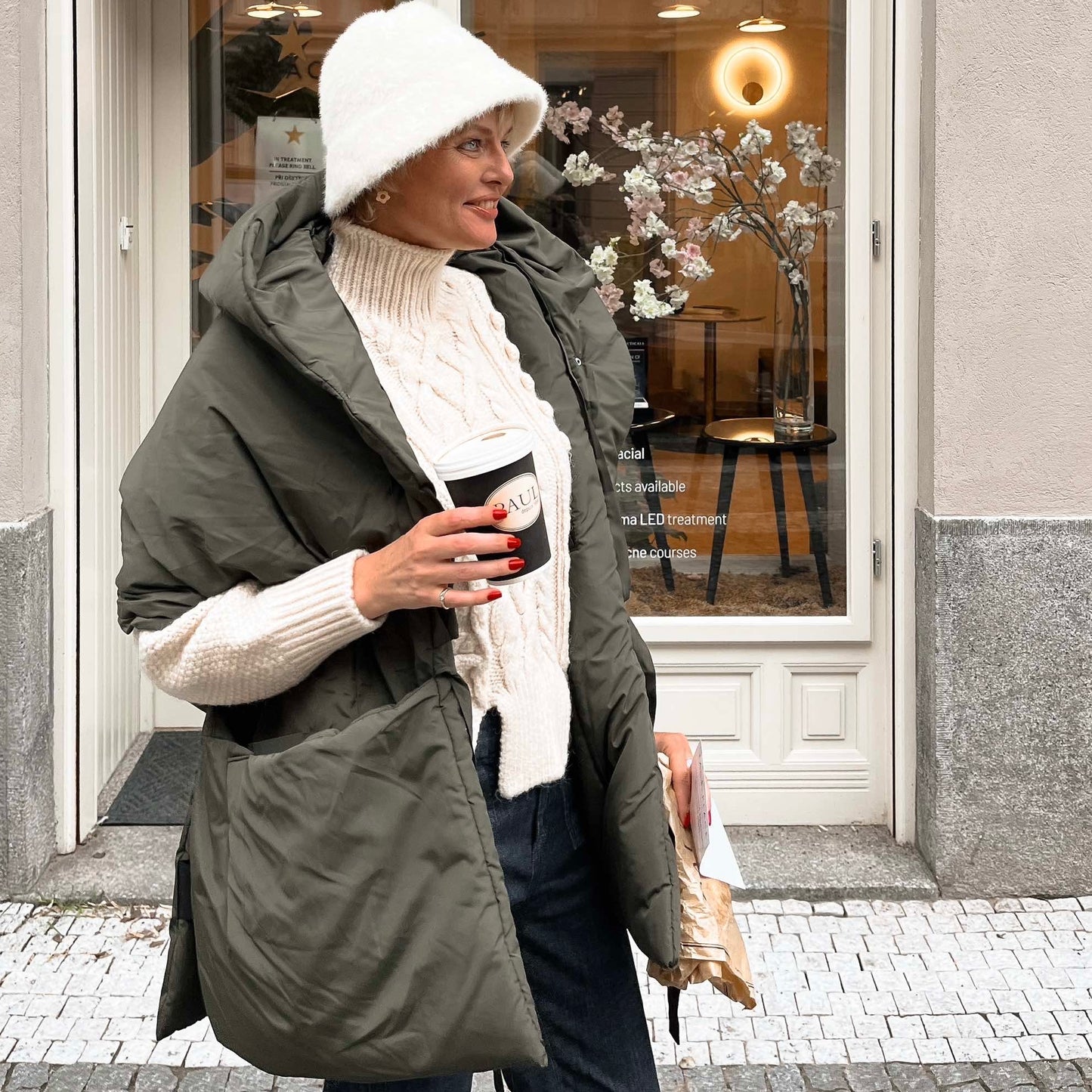Khaki Down vest with detachable hood