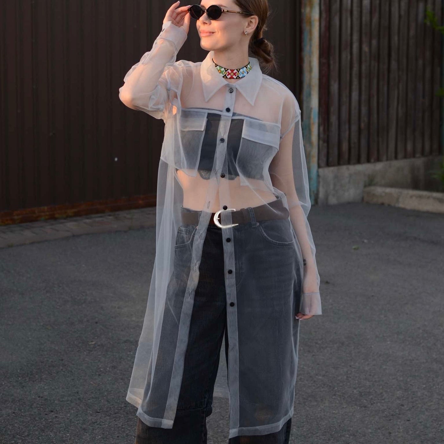 Elongated transparent gray shirt