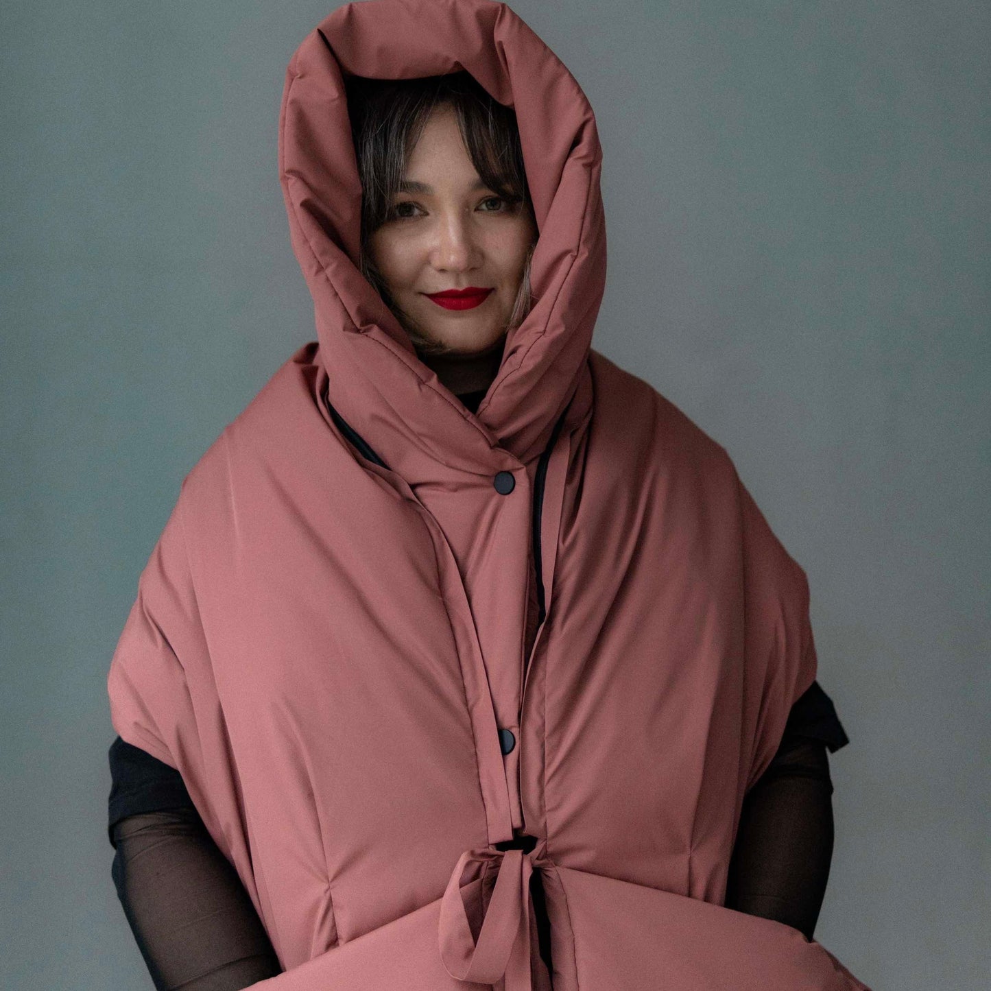 Terracotta Down vest with detachable hood