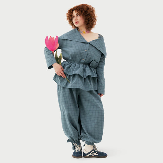 Asymmetrical shirt+ bloomers pants cotton washed