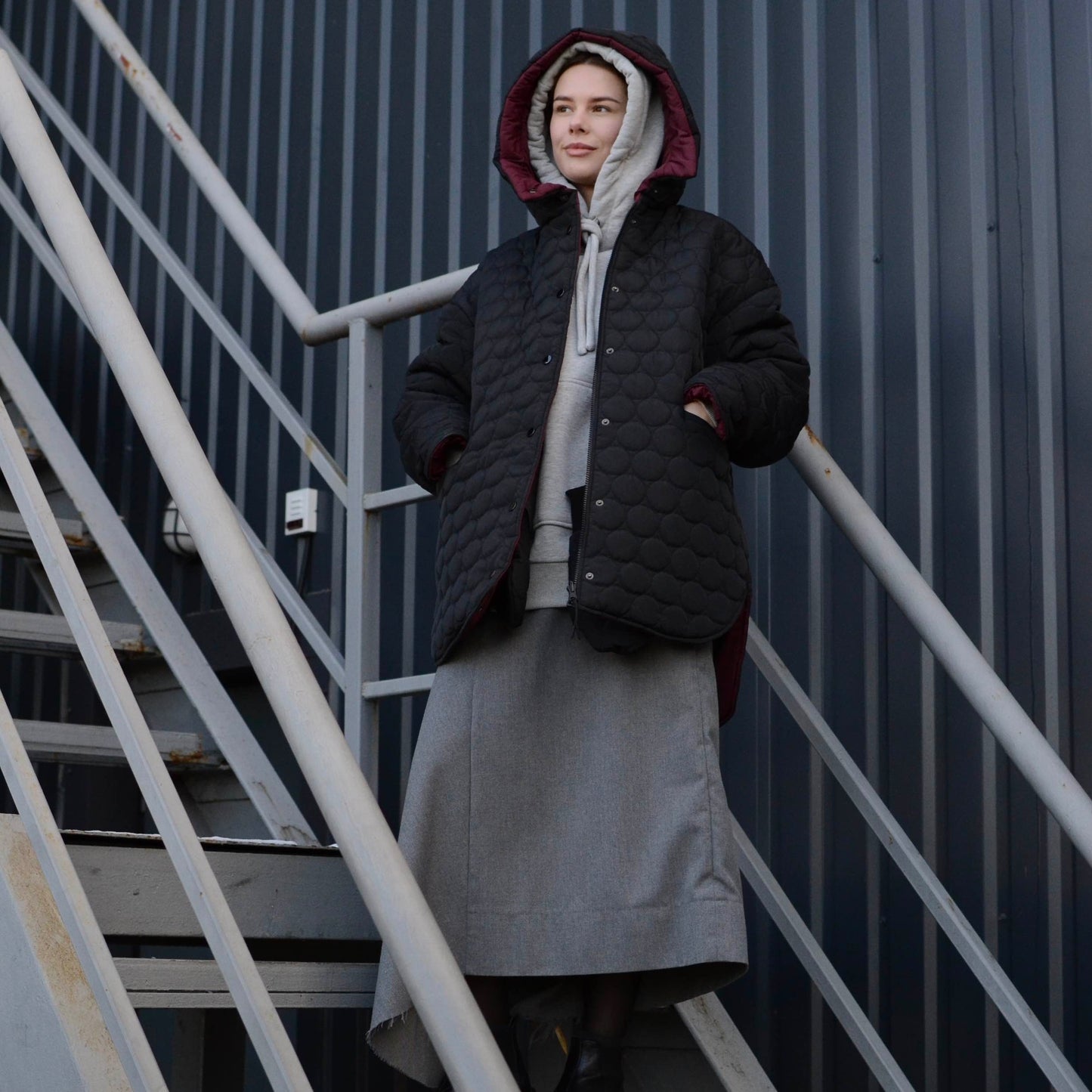 Winter double-sided jacket marsala/black