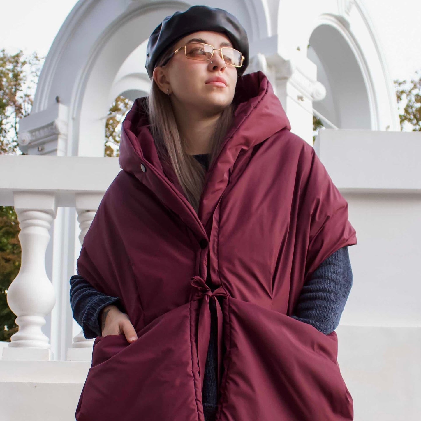 Marsala Down vest with detachable hood
