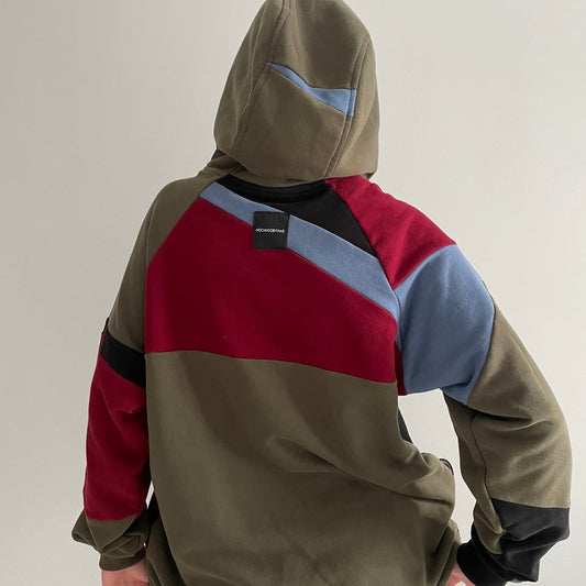 Patched upcycled Hoodie khaki