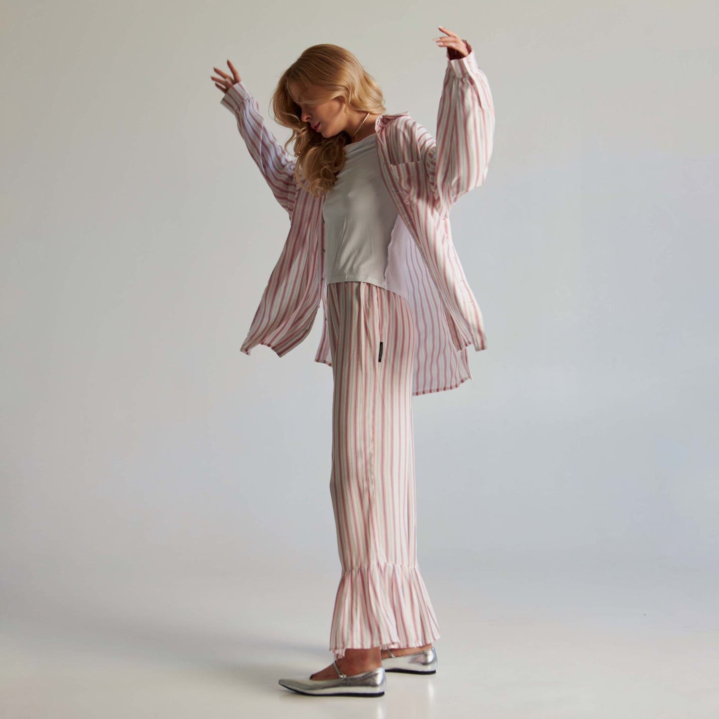Striped pants with flounces