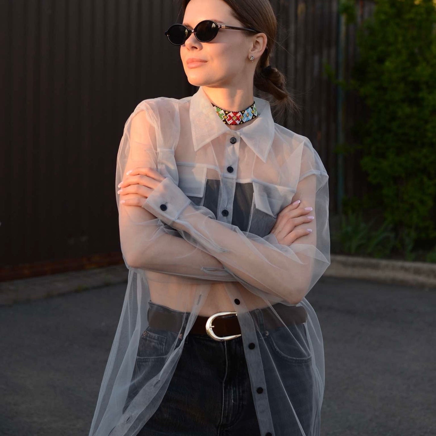 Elongated transparent gray shirt