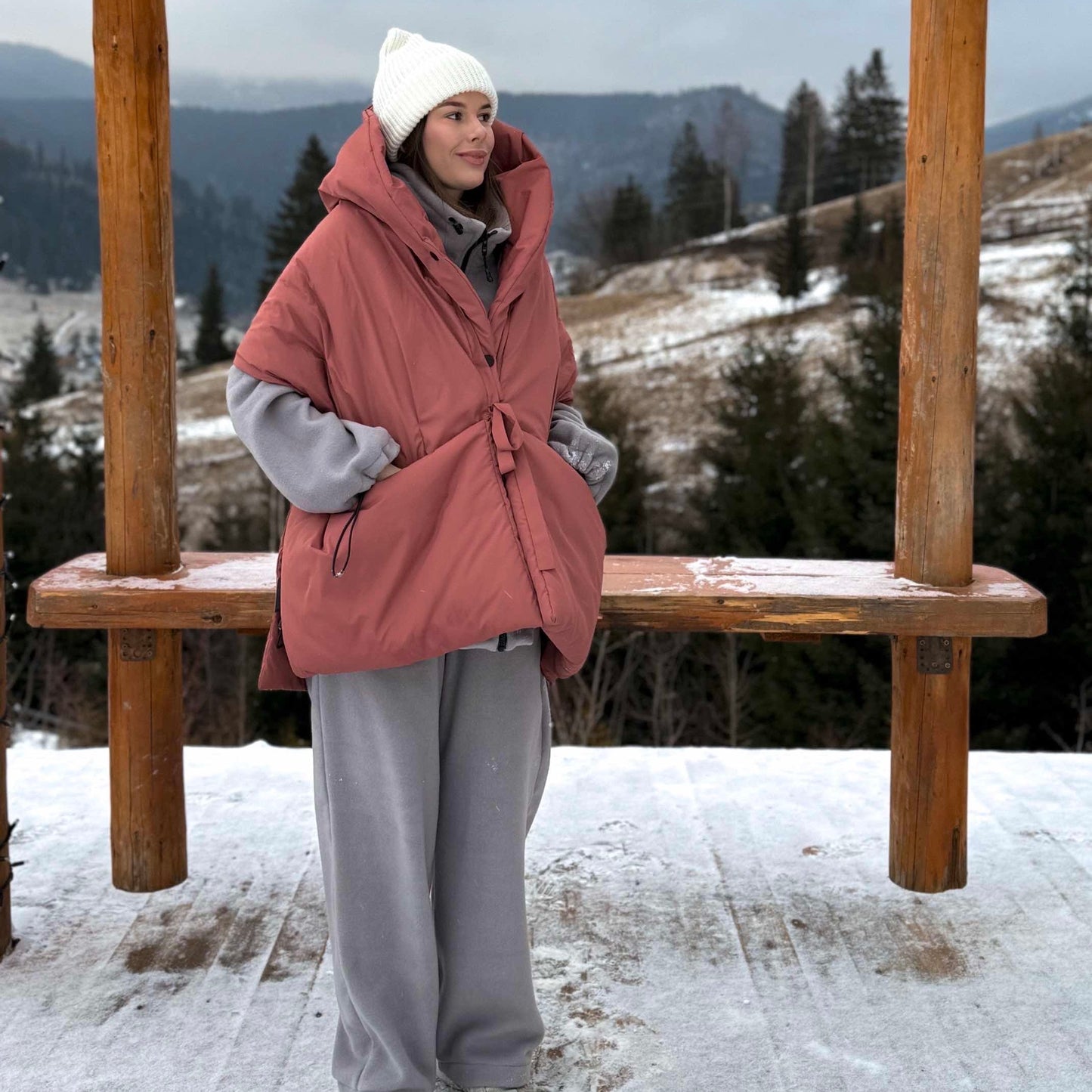 Terracotta Down vest with detachable hood